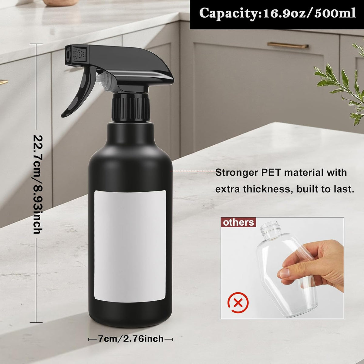 Spray Bottles 16.9oz/500ml Plastic Empty Spray Bottle for Hair Mist/Stream Spraying Heavy Duty