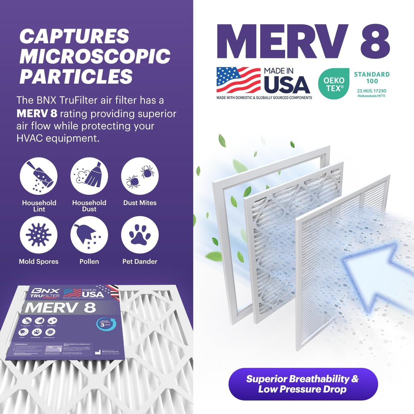 BNX TruFilter 18x24x1 Air Filter MERV 8 (6-Pack) - MADE IN USA – Dust & Pet Defense Electrostatic