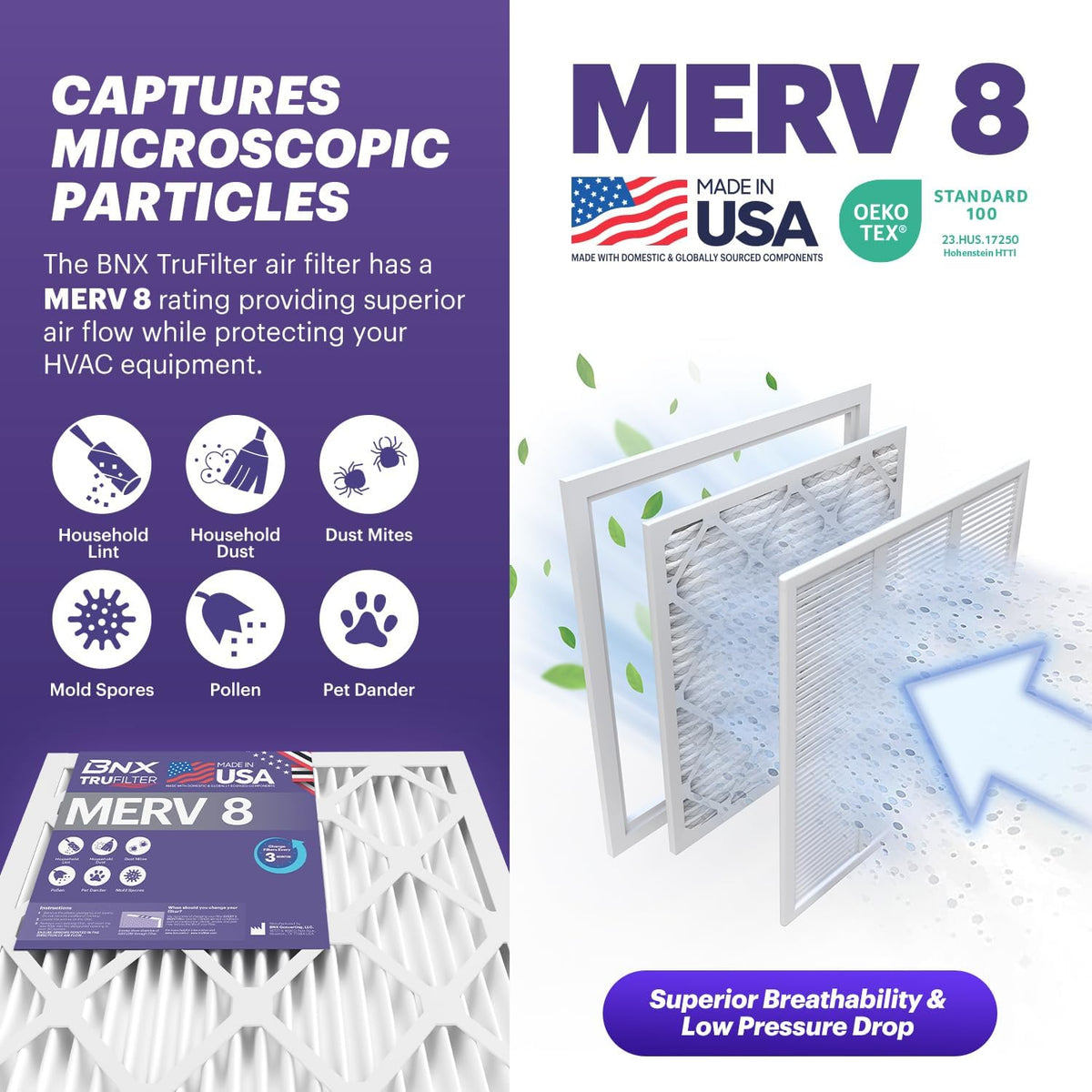 BNX TruFilter 14x14x1 Air Filter MERV 8 (6-Pack) - MADE IN USA – Dust & Pet Defense Pleated Air