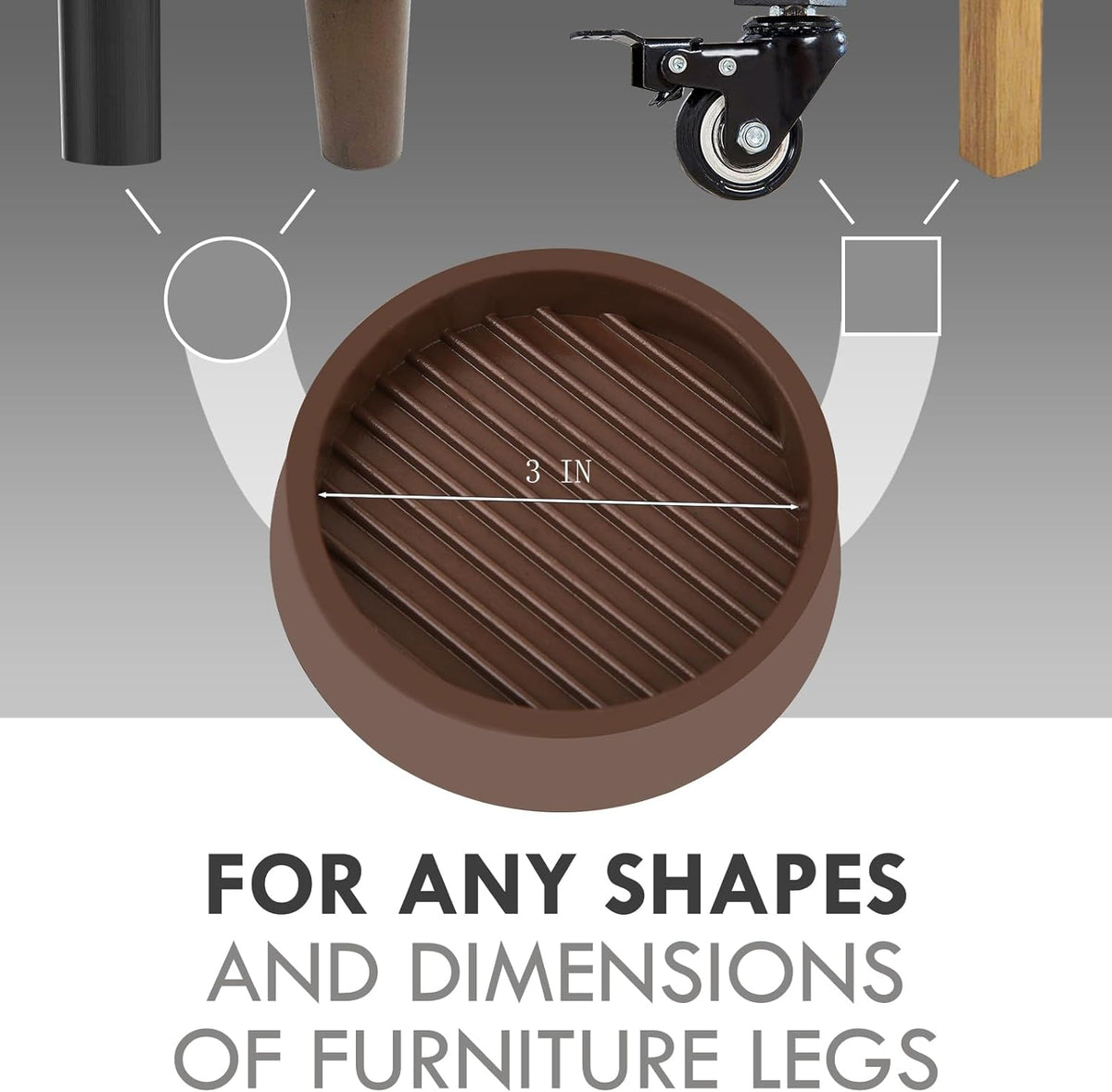 3X3 Round Rubber Caster Cups, Non Slip Furniture Pads, Anti-Slip Gripper, Anti Skid Furniture Feet