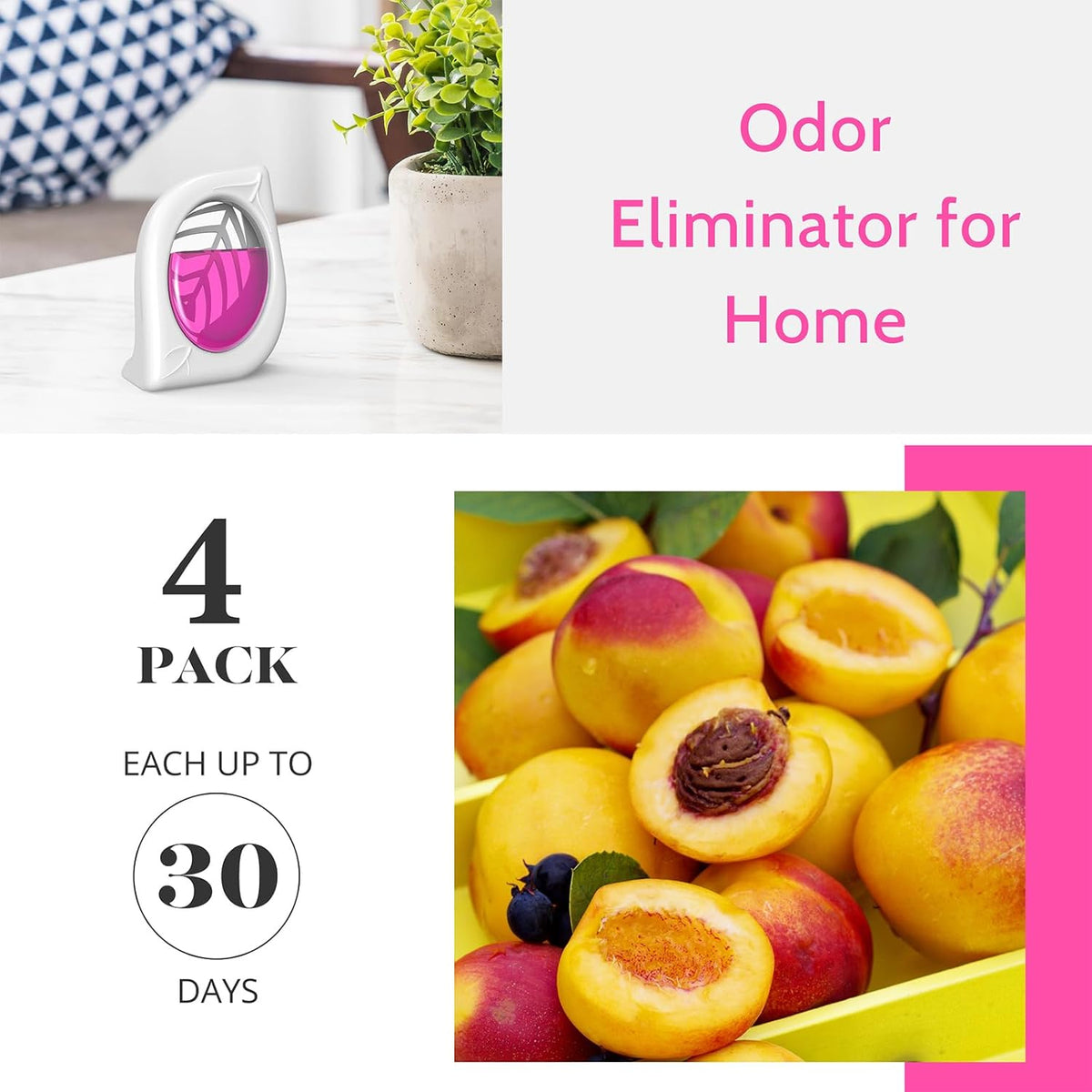 Air Freshener for Home, 4 Pack, Peach, Odor Eliminator for Small Area Closets Bathroom Pets Strong