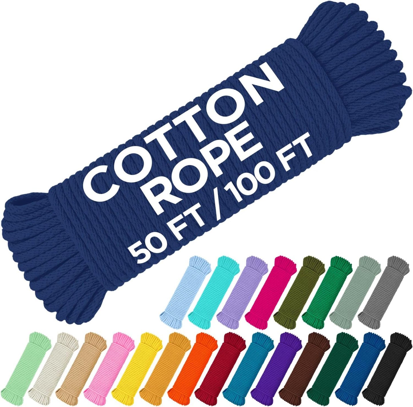 TECEUM Cotton Rope 3/16” (5 mm) – 100 FT – Strong All-Purpose Braided Rope – Natural Cotton – for