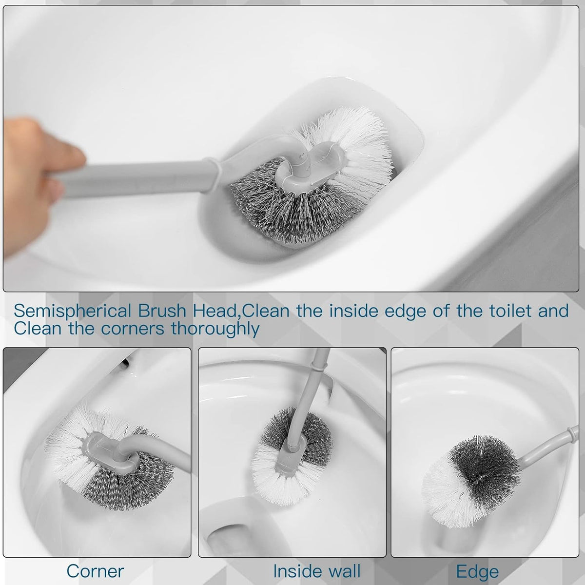 2Pcs Toilet Brush, Slim Compact Bathroom Toilet Scrubber No Dead Corners Silicone Toilet Brush