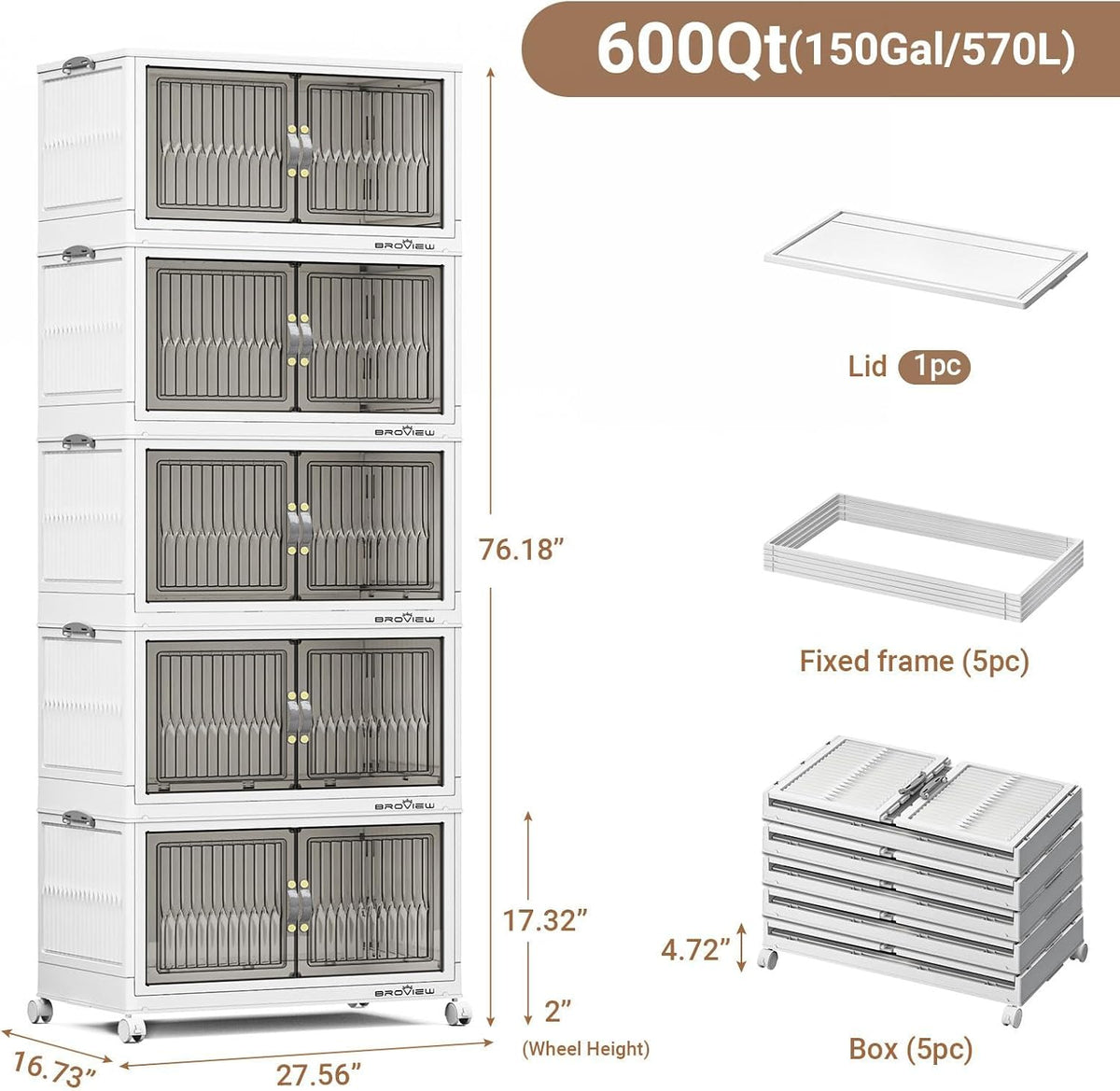 BROVIEW 600Qt Stackable Storage Bins with Lid, Extra Large Closet Organizer Collapsible Drawer