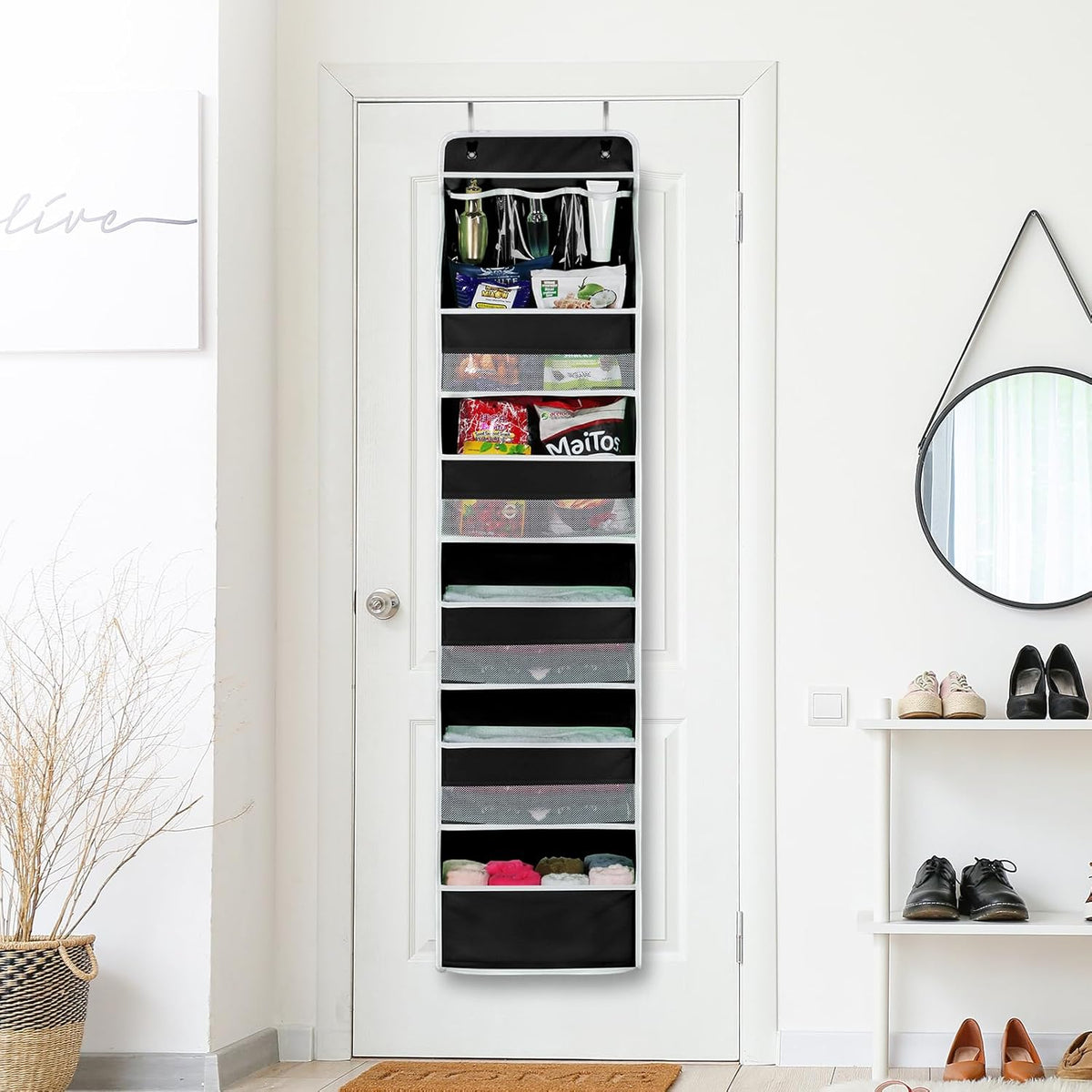 Univivi 6-Shelf Over Door Hanging Organizer Fabric Baby Door Storage with 5 Large Pockets and 3