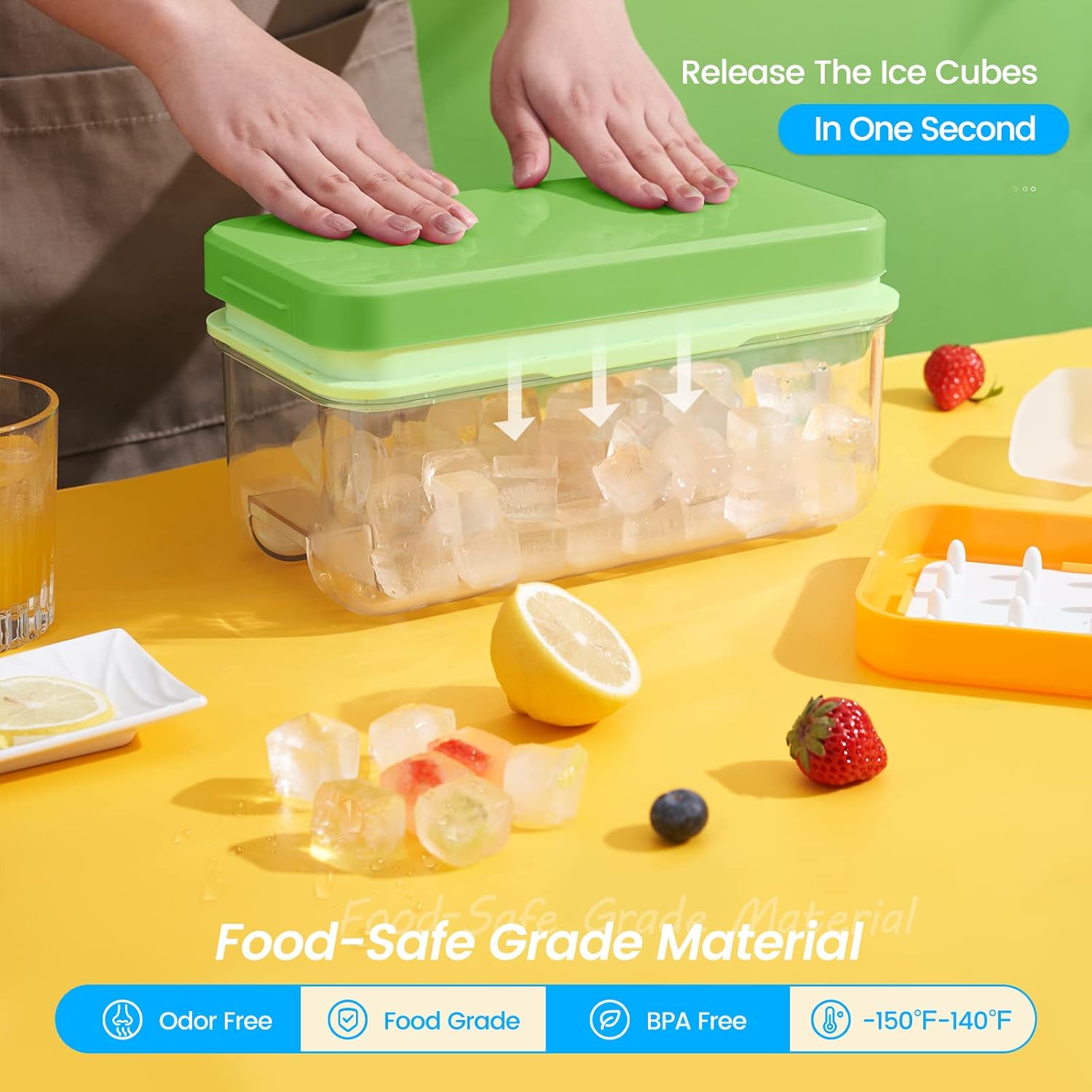 Ice Cube Tray with Lid and Bin, 32 pcs Ice Cubes Molds, Ice Trays for Freezer, Ice Cube Tray Mold