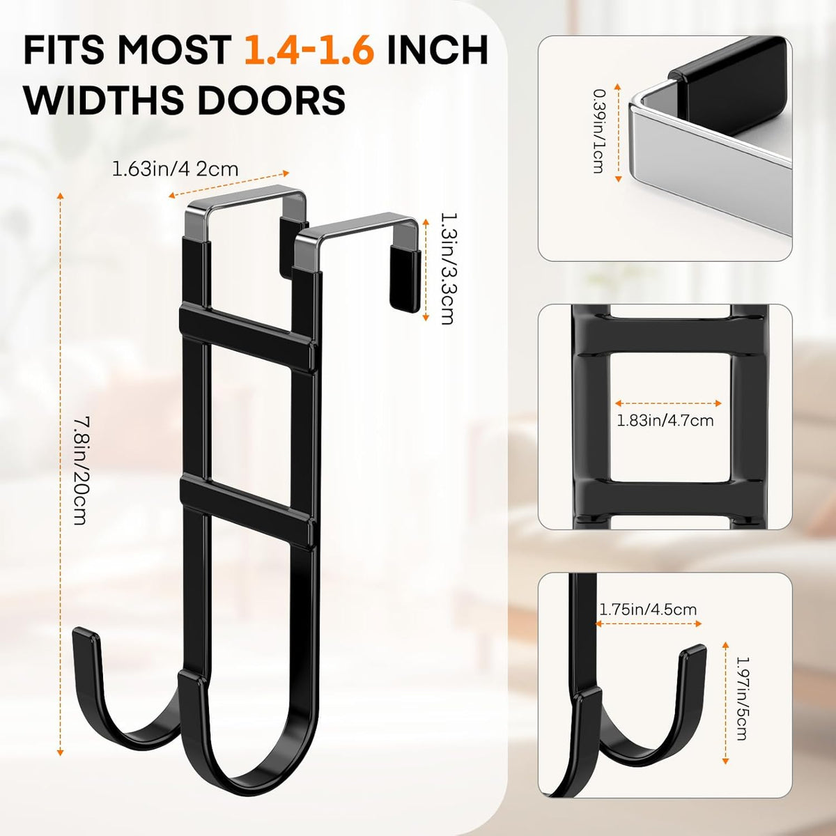 FYY Over The Door Hooks - 4 Pack Heavy Duty Dual-Hook Organizer Hanger with Non-Slip Rubber for