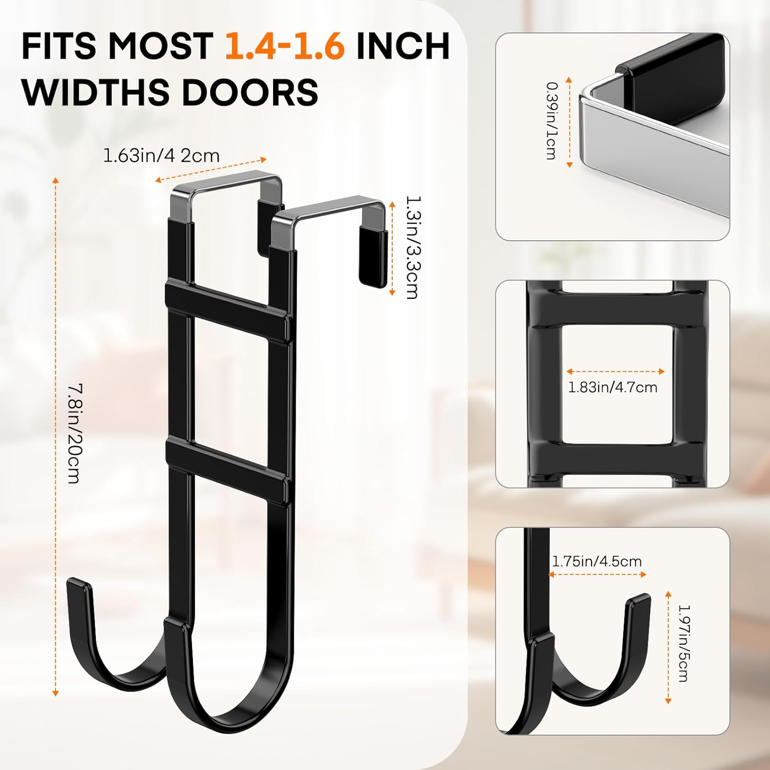 FYY Over The Door Hooks - 2 Pack Heavy Duty Dual-Hook Organizer Hanger with Non-Slip Rubber for