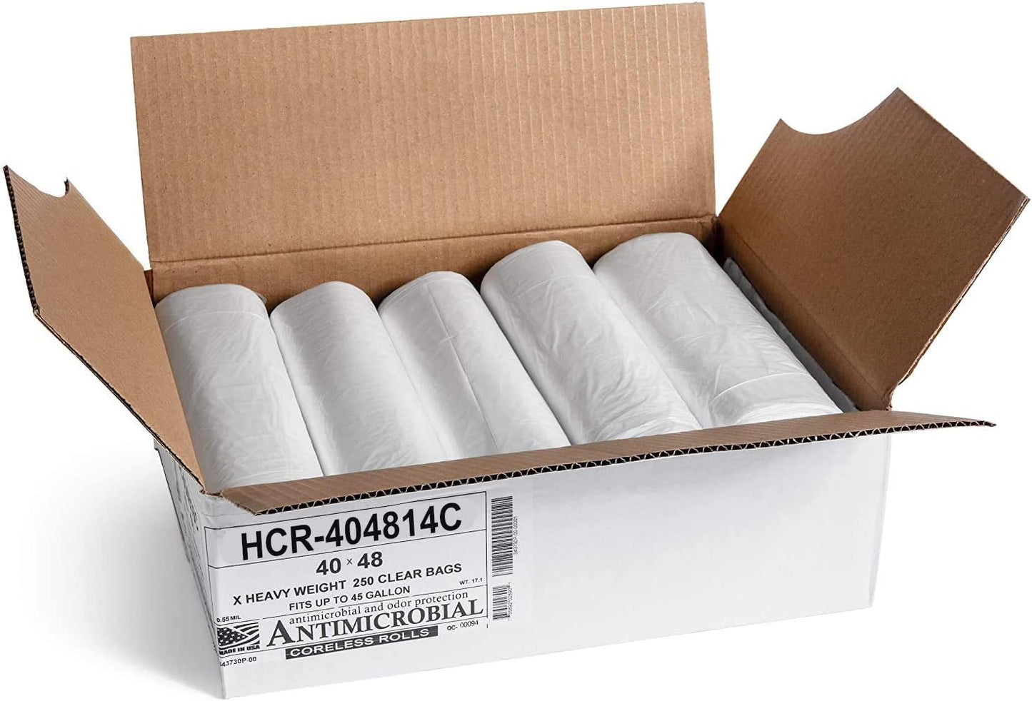 Aluf Plastics High Density Trash Bags, 45 Gallon, 250 Count, 14 Micron (eq), 40" x 48", Clear, for