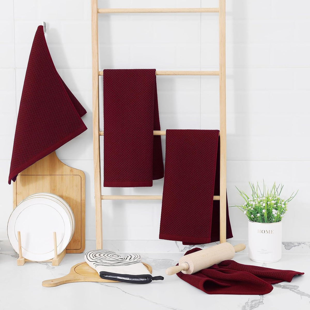 Homaxy 100% Cotton Waffle Weave Kitchen Dish Towels, Ultra Soft Absorbent Quick Drying Cleaning