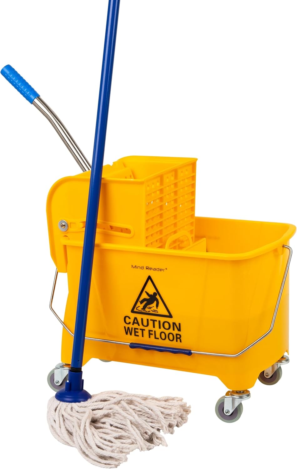 Mind Reader Mop Bucket with Wringer, 22 Qt (5.5 Gallon), Floor Cleaning, Handle, Wheels, 16.25"L x