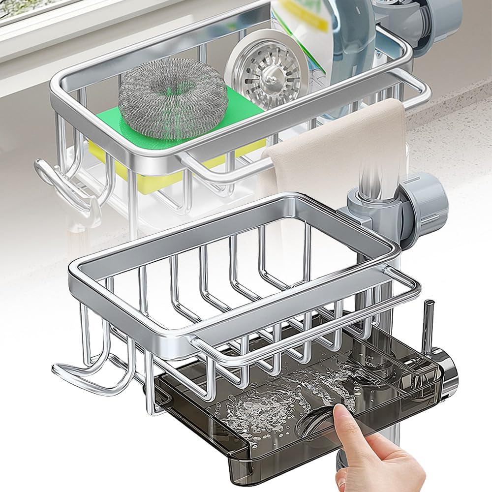 Sink organizer rack for kitchen and bathroom, 2024 New Kitchen Sink Faucet Organizer with Drip Tray