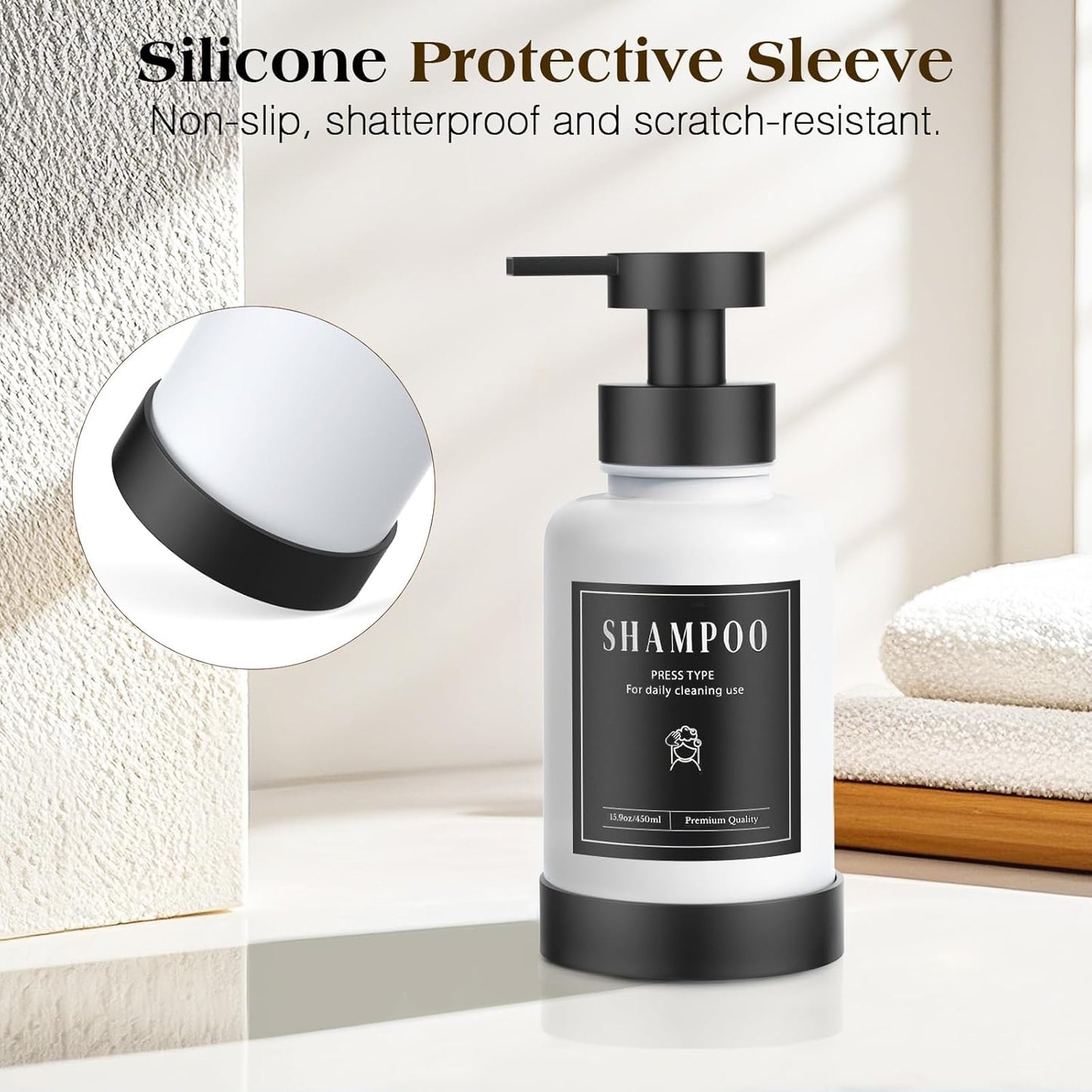 Luxspire Foaming Soap Dispenser, Glass Foam Pump Soap Dispenser, Non-Slip Hand Soap Container with