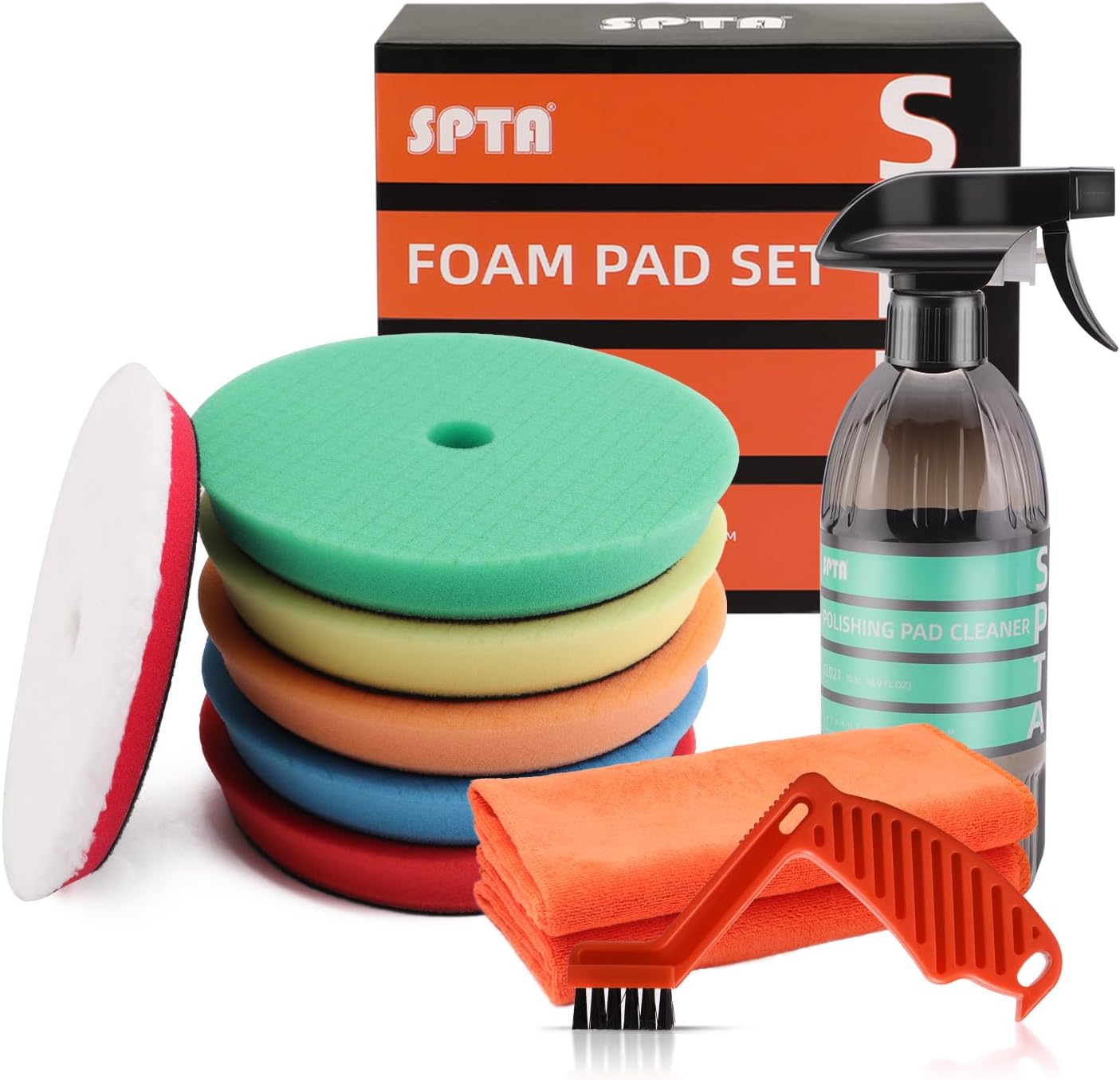 SPTA Polishing Pads, 5Pc 6 Inch 150mm Orbital Buffer Polisher Pads and 1Pc Microfiber Buffing Pads