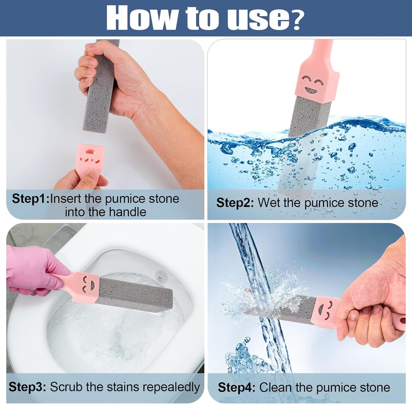 Navona 10 Pack Pumice Stone Scouring Sticks with 2 Universal Handles, Grey Pumice Stone Cleaner for