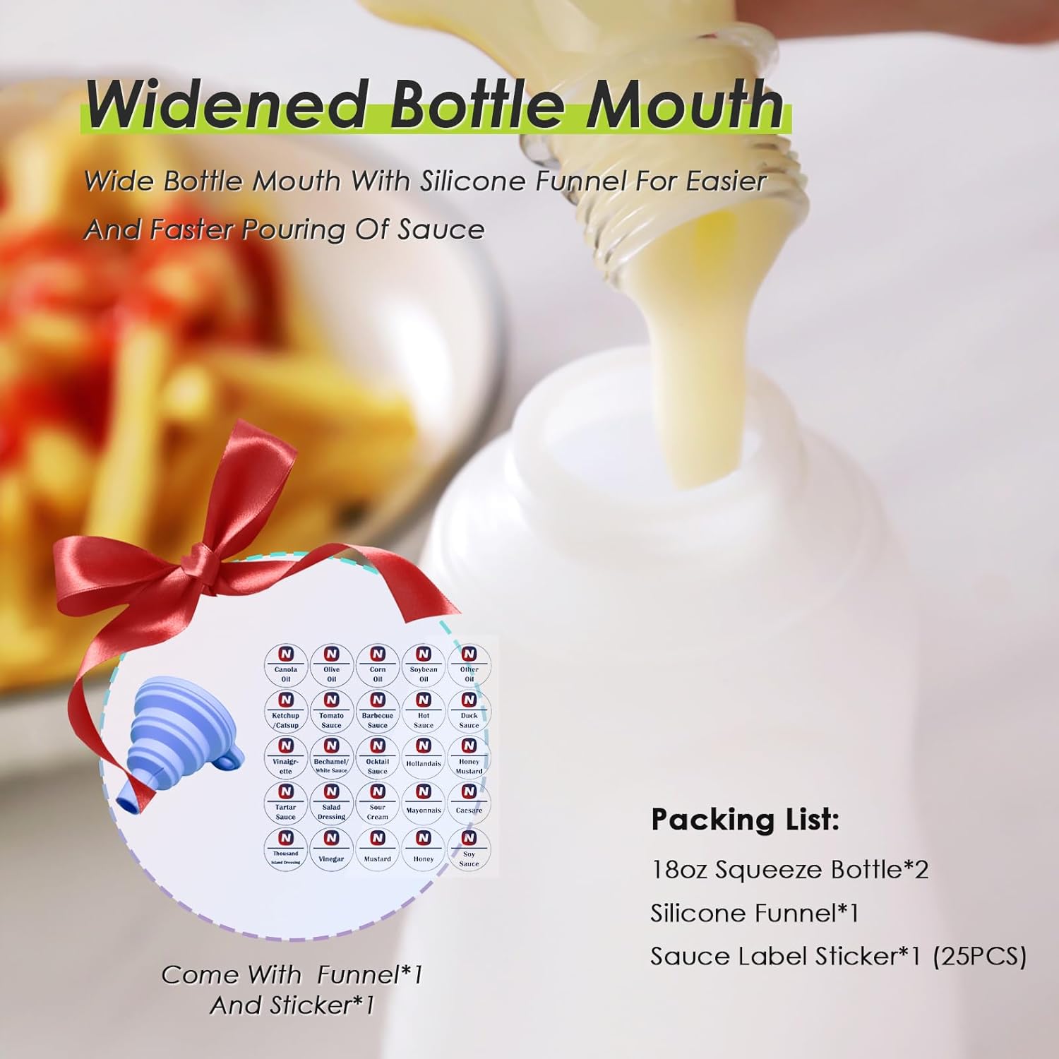 Condiment Squeeze Bottles for Ketchup Hot Sauce Liquids Oil with Caps for Condensed Milk and