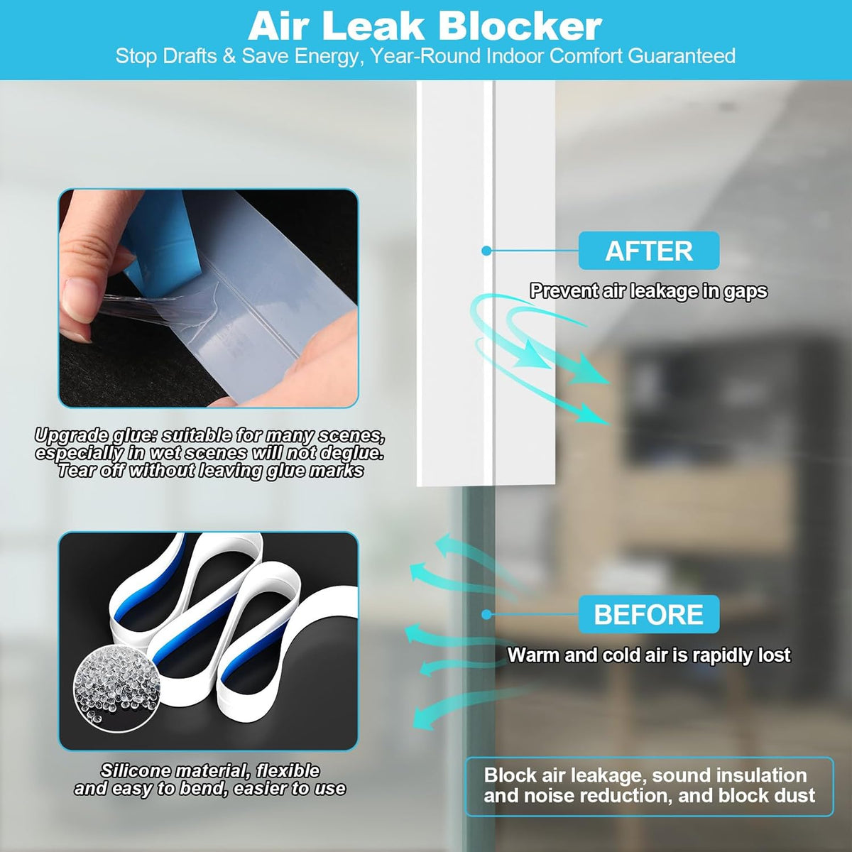 Weather Stripping Door Seal, Silicone Strip for Frame and Gaps Draft Stopper,Glass Shower Door