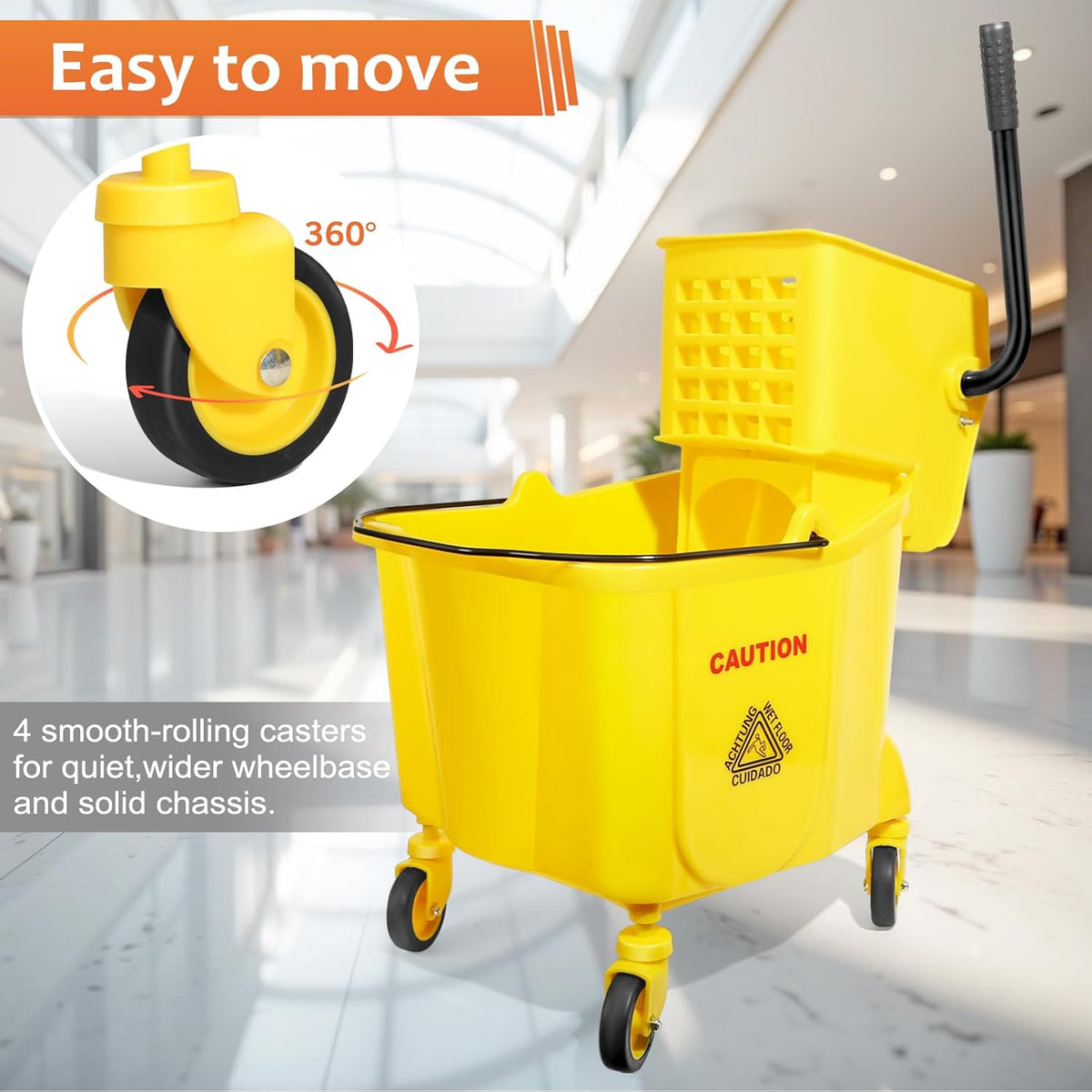 38 Qt Commercial Mop Bucket with Side Press Wringer on Wheels and Mops Set for Floor