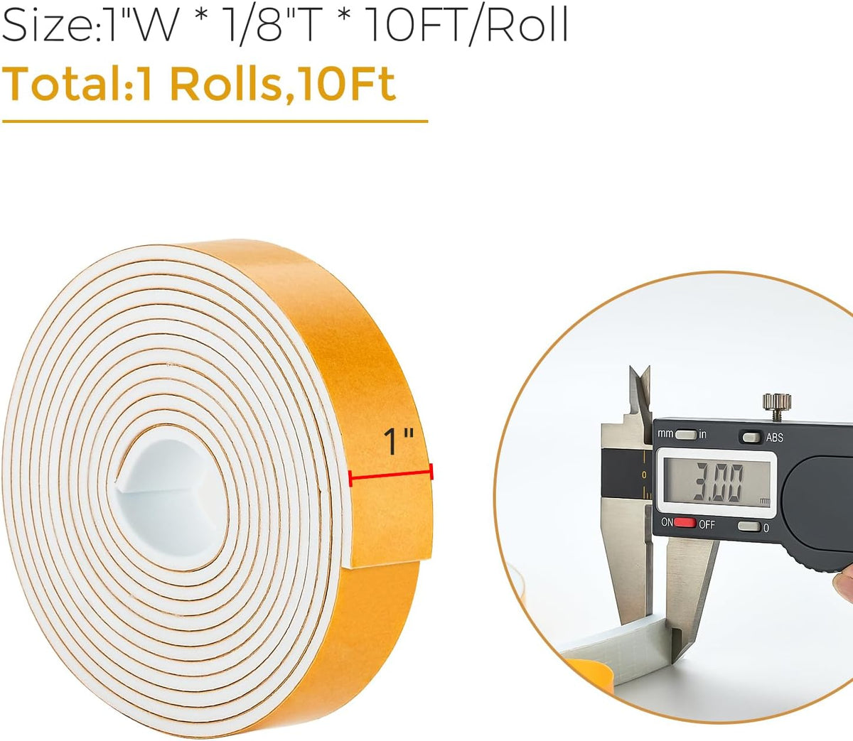 10 Feet Weather Stripping Door Seal, 1" Wide X 1/8" Thick Door Seal Strip High Density Foam Tape
