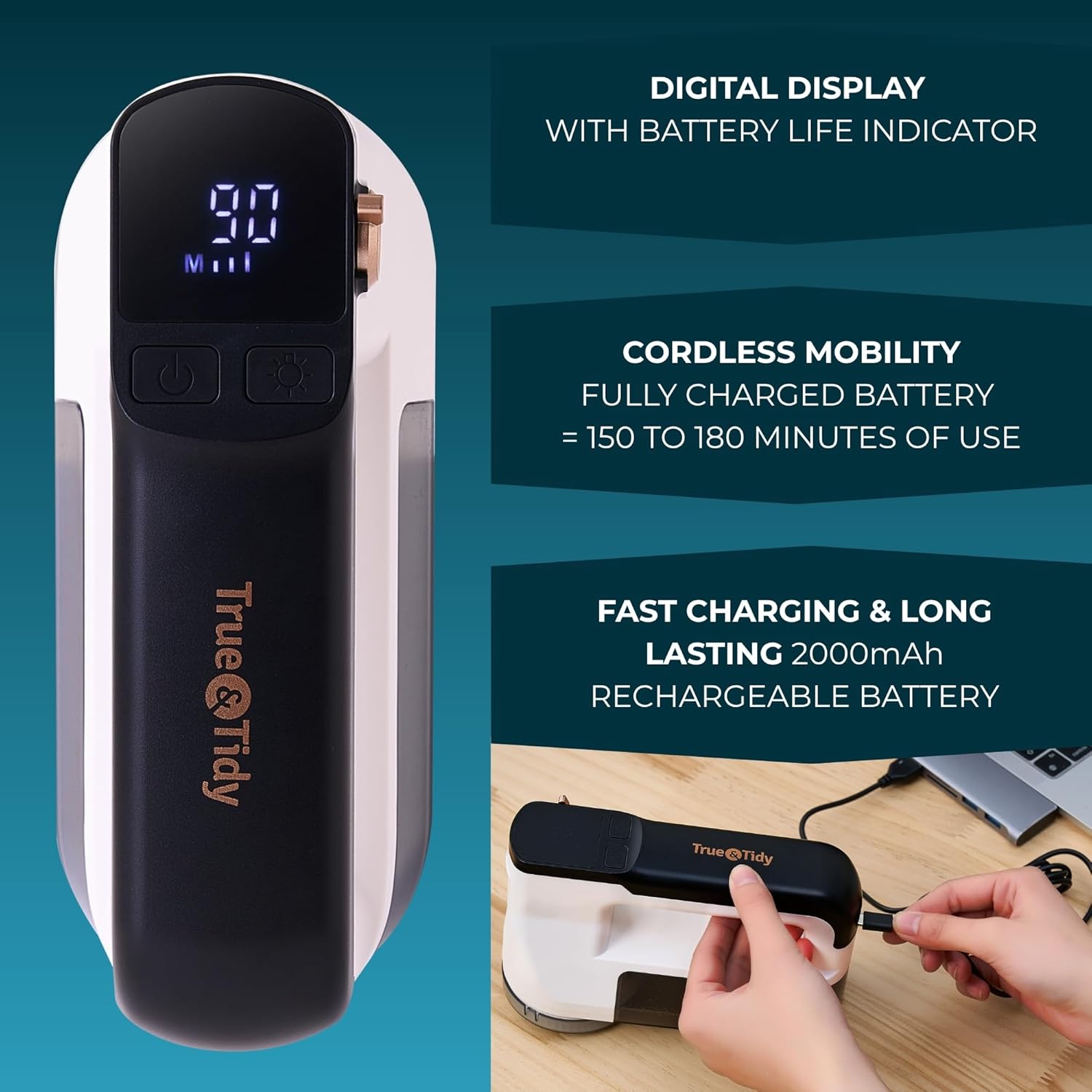 True & Tidy XL Rechargeable Fabric Shaver with Light, 6-Leaf Steel Blades, 3-Speed Motor, LED