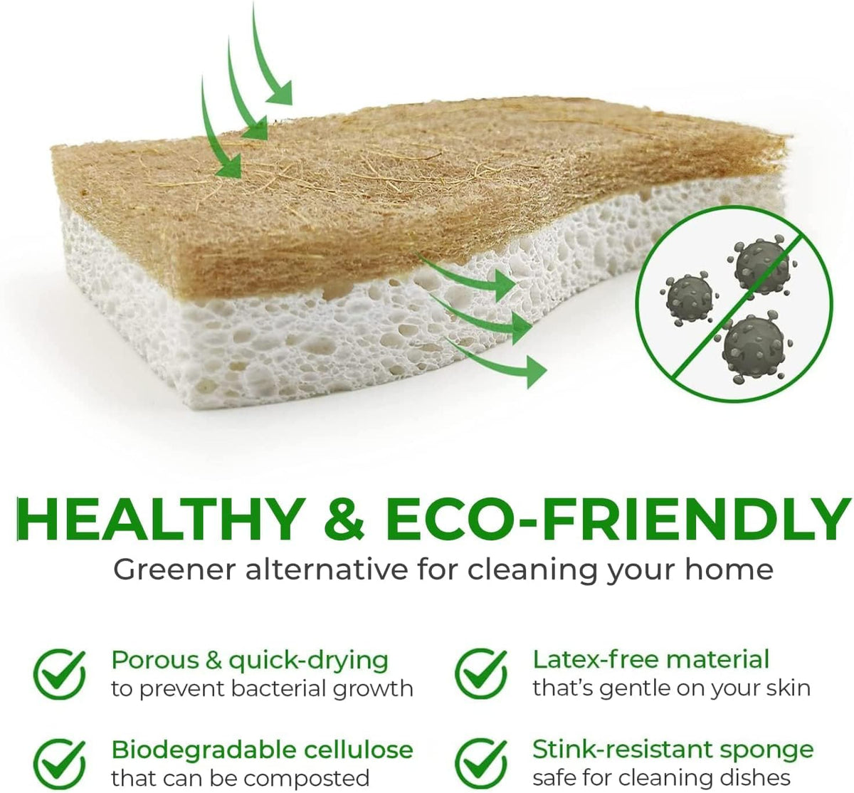 Biodegradable Natural Kitchen Sponge - Compostable Cellulose and Coconut Walnut Scrubber Sponge (24