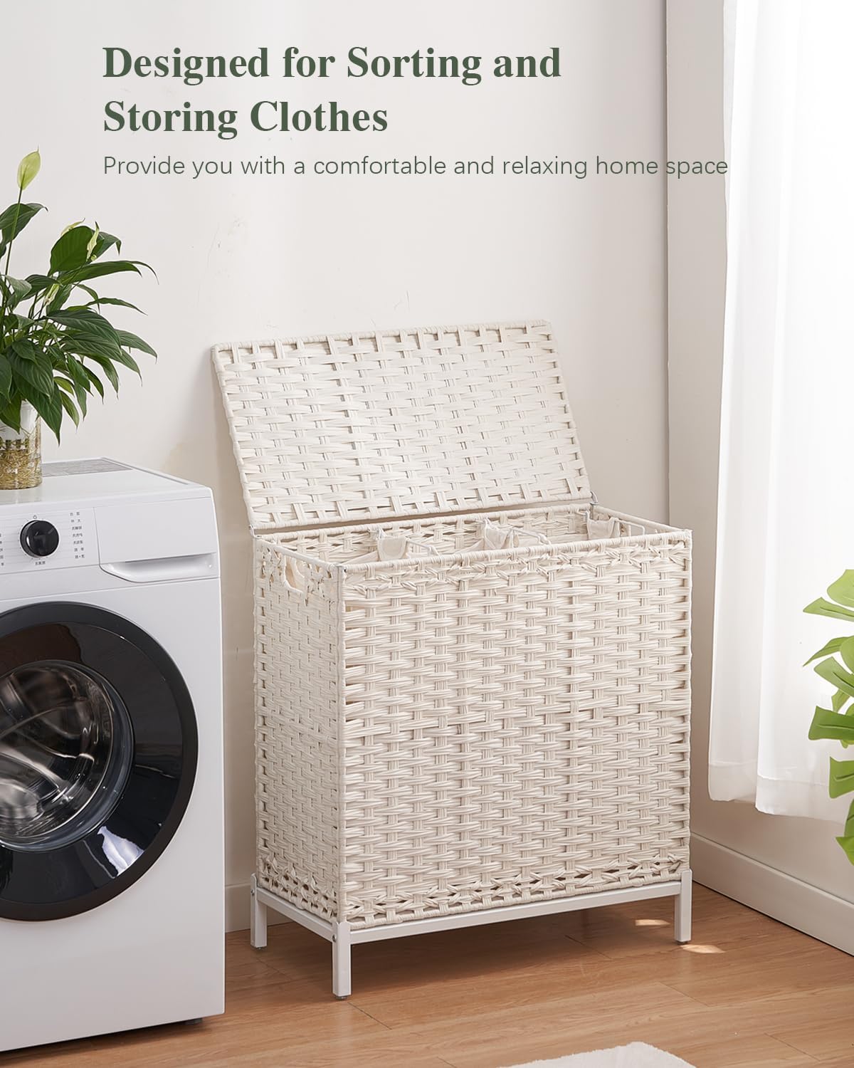 Laundry Hamper with Lid 132 L, (35 Gallons) Clothes Hamper with Lid, Handwoven Rattan Laundry