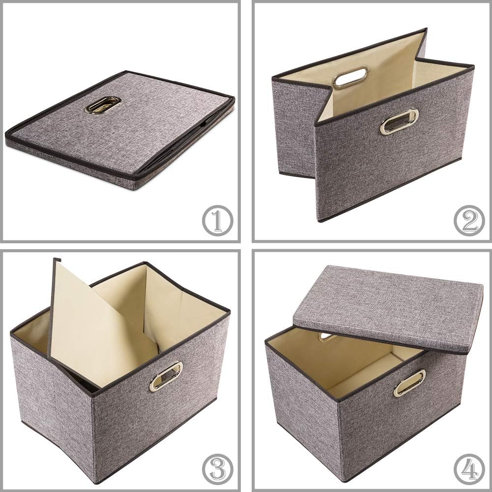 PRANDOM Large Foldable Storage Bin with Lid [1-Pack] Linen Fabric Decorative Storage Box Organizer