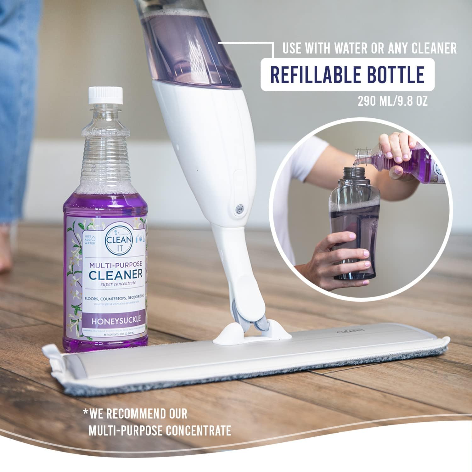 Don Aslett's Spray Mop Plus+ for Floor Cleaning| 360° Rotatable Head | Reusable Microfiber Pad |