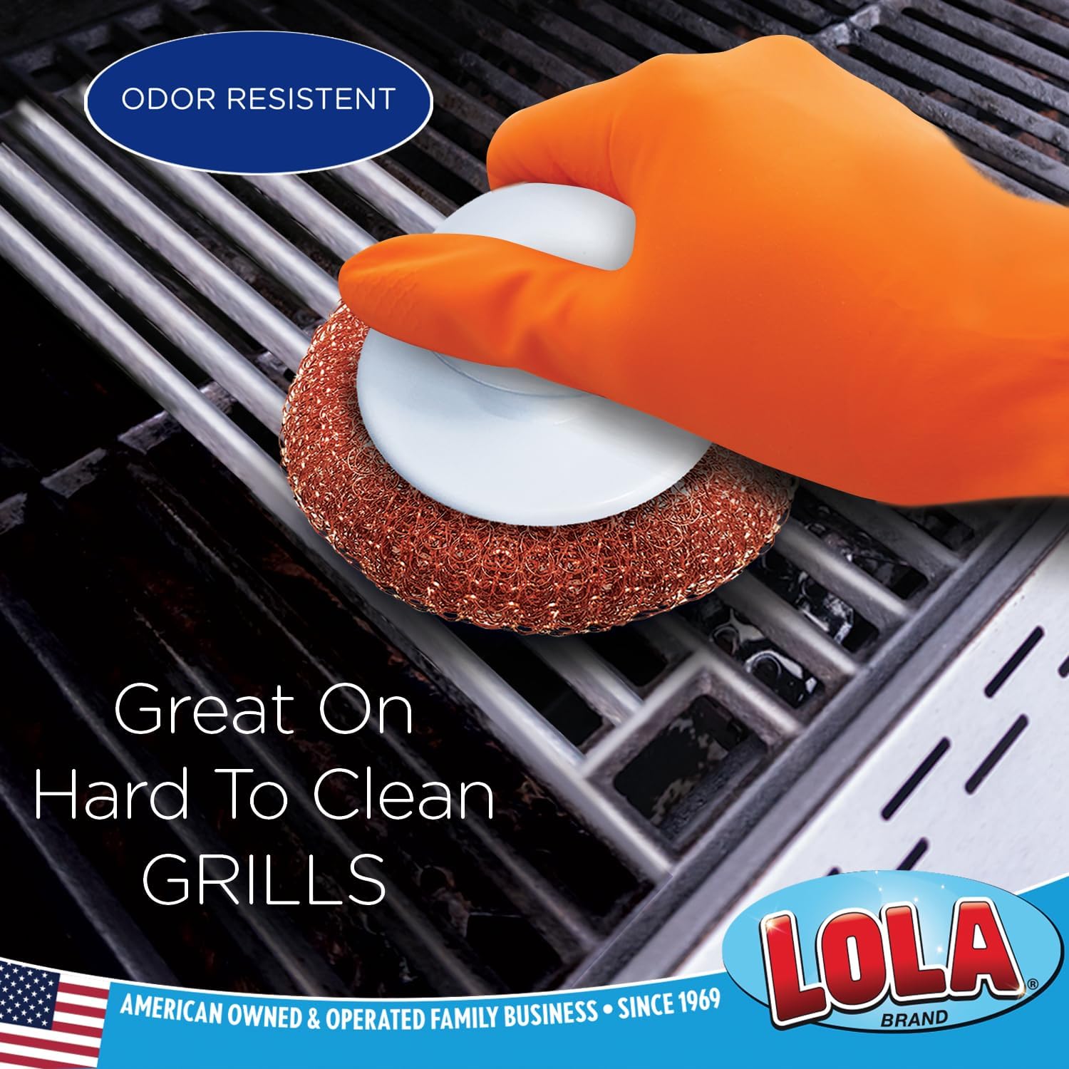 LOLA Copper Mesh Scouring Pad w/Comfort Knob, 6 Pack, Heavy Duty Cleaning Pads, Knitted Wire Mesh