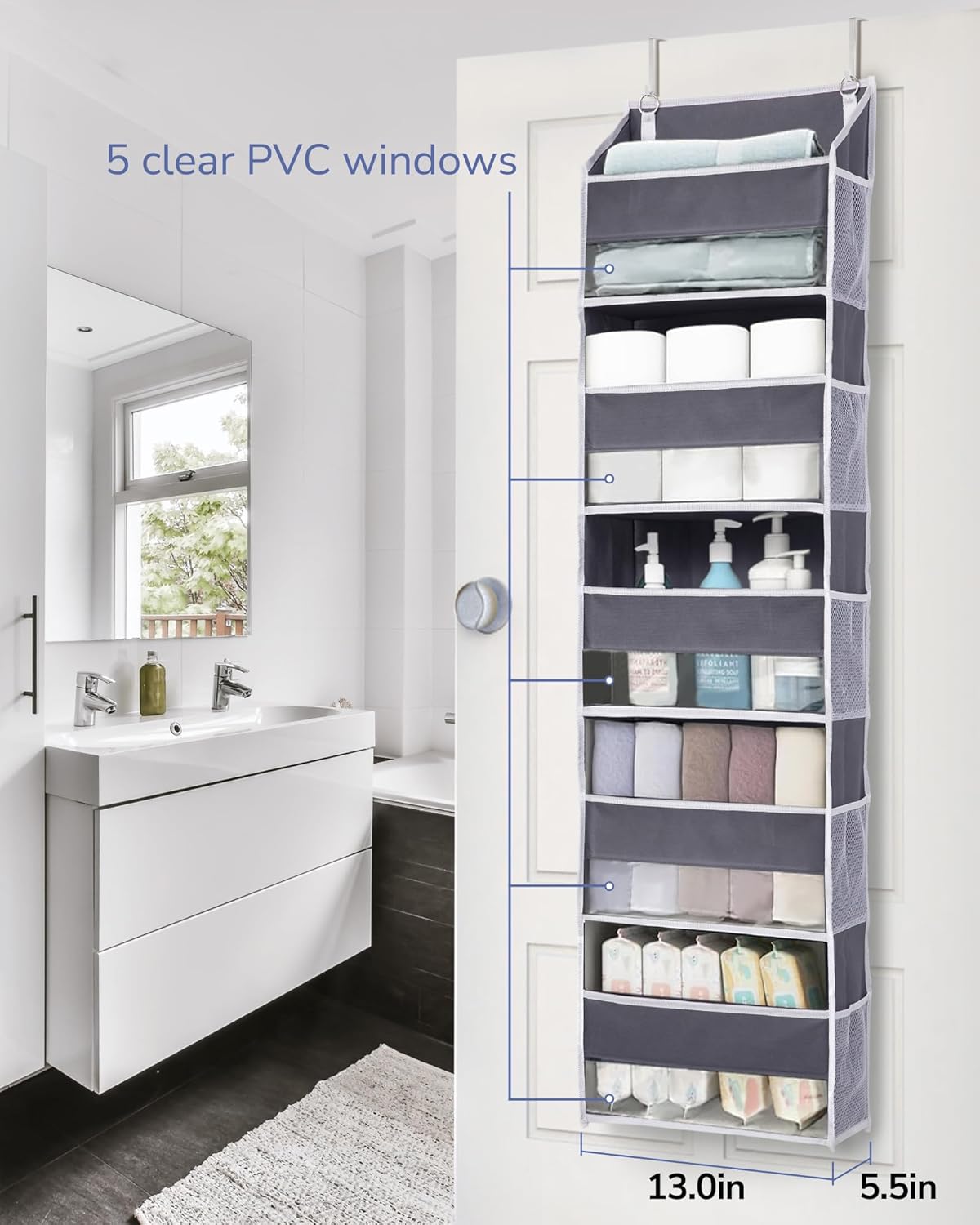 ULG 1 Pack Compact Size Over Door Organizer Slim Door Storage for Small-Sized Doors, 5 Shelves