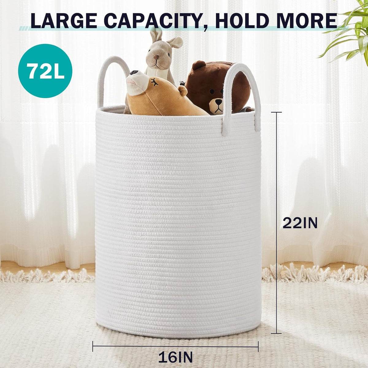 Woven Rope Laundry Hamper Basket by YOUDENOVA, 72L Tall Luandry Basket, Baby Nursery Hamper for