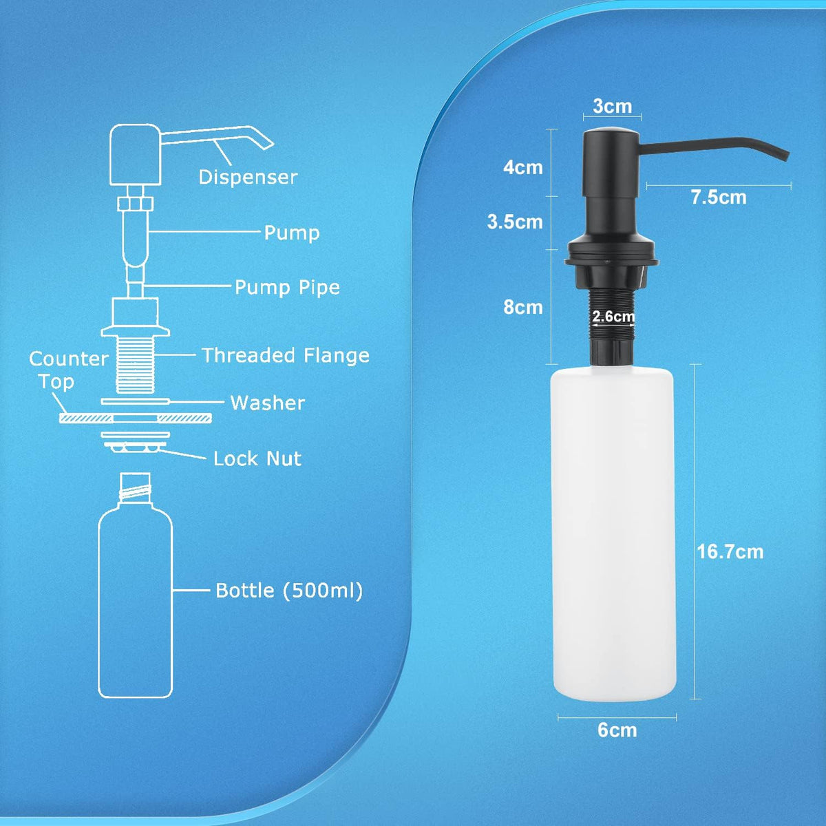 CREA Dish Soap Dispenser for Kitchen Sink,Built in Countertop Kitchen Soap Dispenser Set w./ 39"