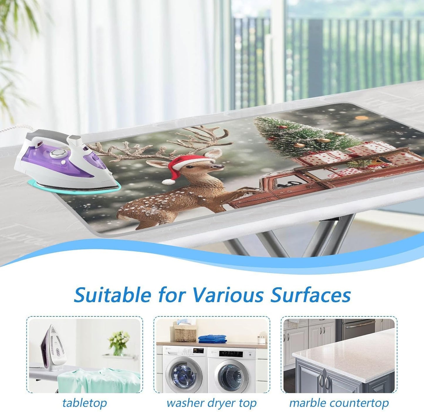 Christmas Tree Elk Truck Ironing Mat for Table top Portable Ironing Pad Blanket for Washer Dryer