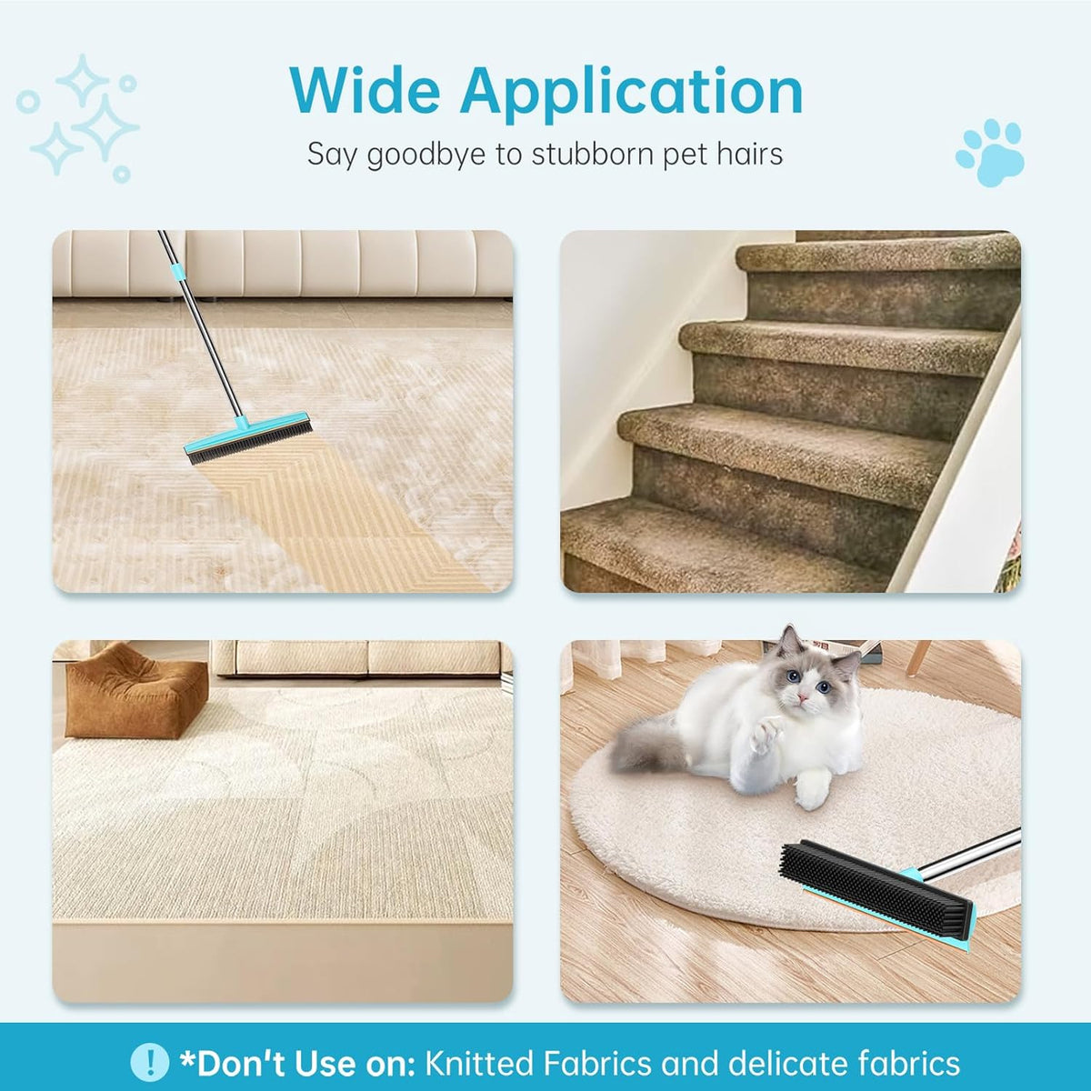 Carpet Rake - 60" Long Handle Pet Hair Removal with Metal Fabric Edge Design,Carpet Broom,Carpet
