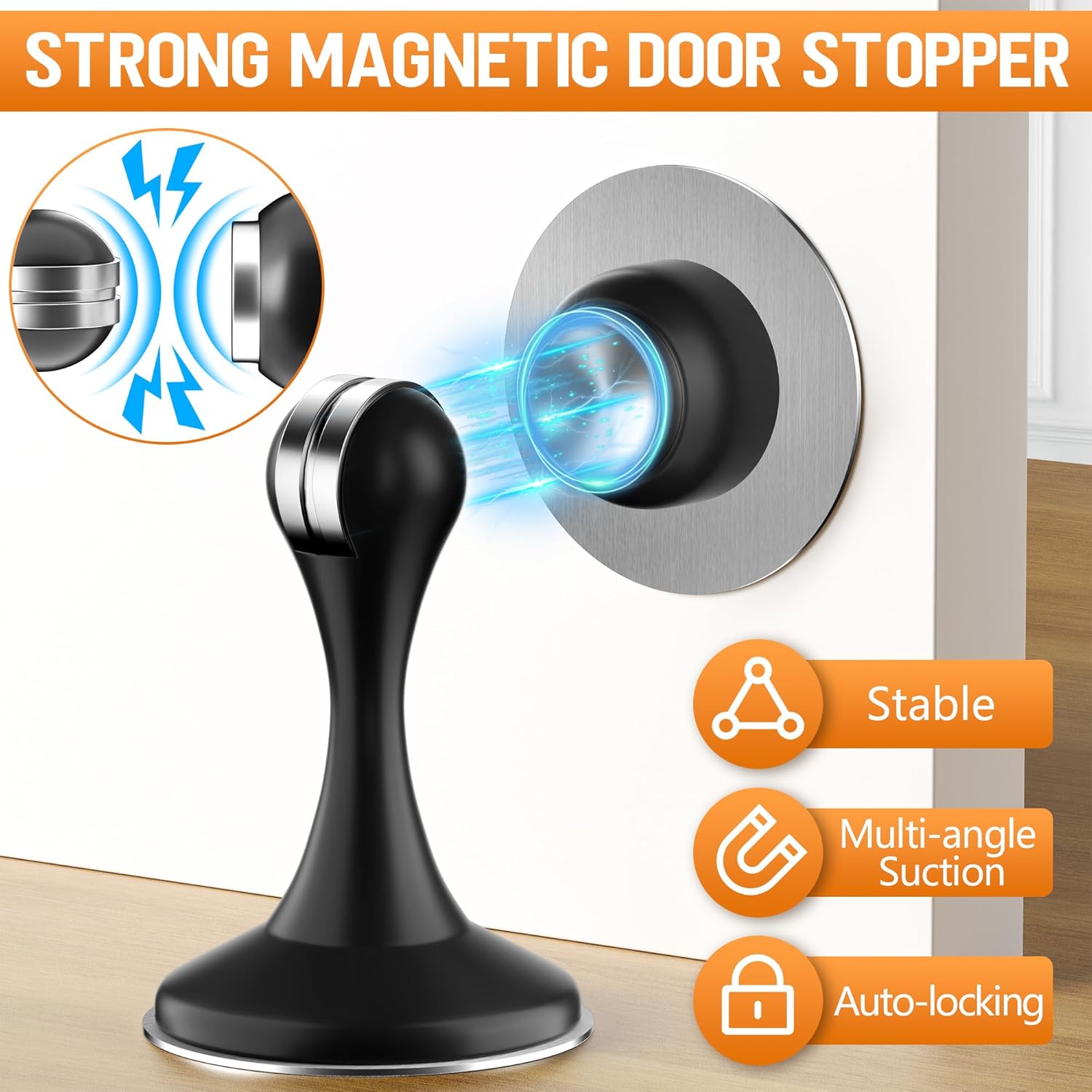 Crosize Magnetic Door Stoppers 2 Pack, Stainless Steel Door Catch for Wall and Floor Mounting, Door