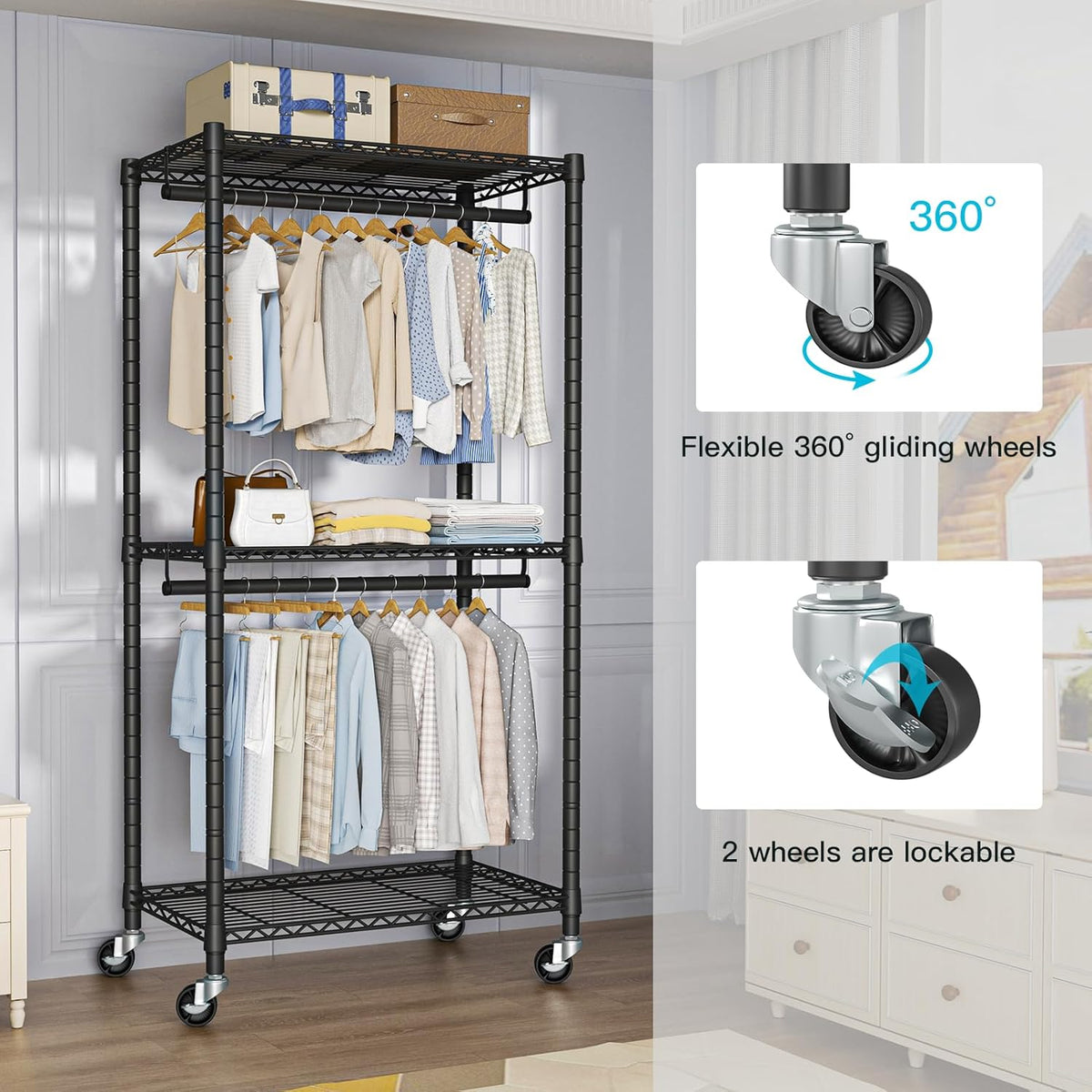 FUTASSI Heavy-Duty Portable Closet, 30"W x 14"D x 76"H, Black, Carbon Steel