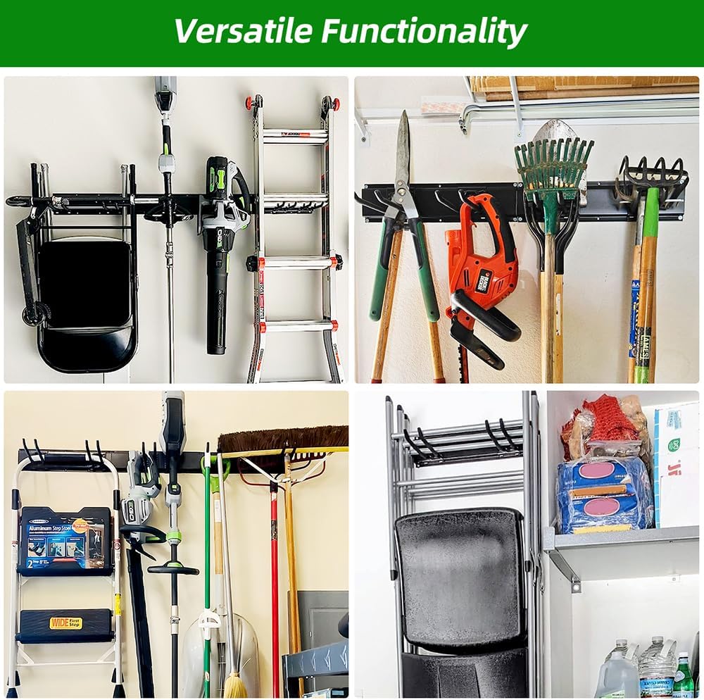 Garage Organization, Garage Wall Organizer with 48 inches Rails and 6 Hooks, Tool Organizers Heavy