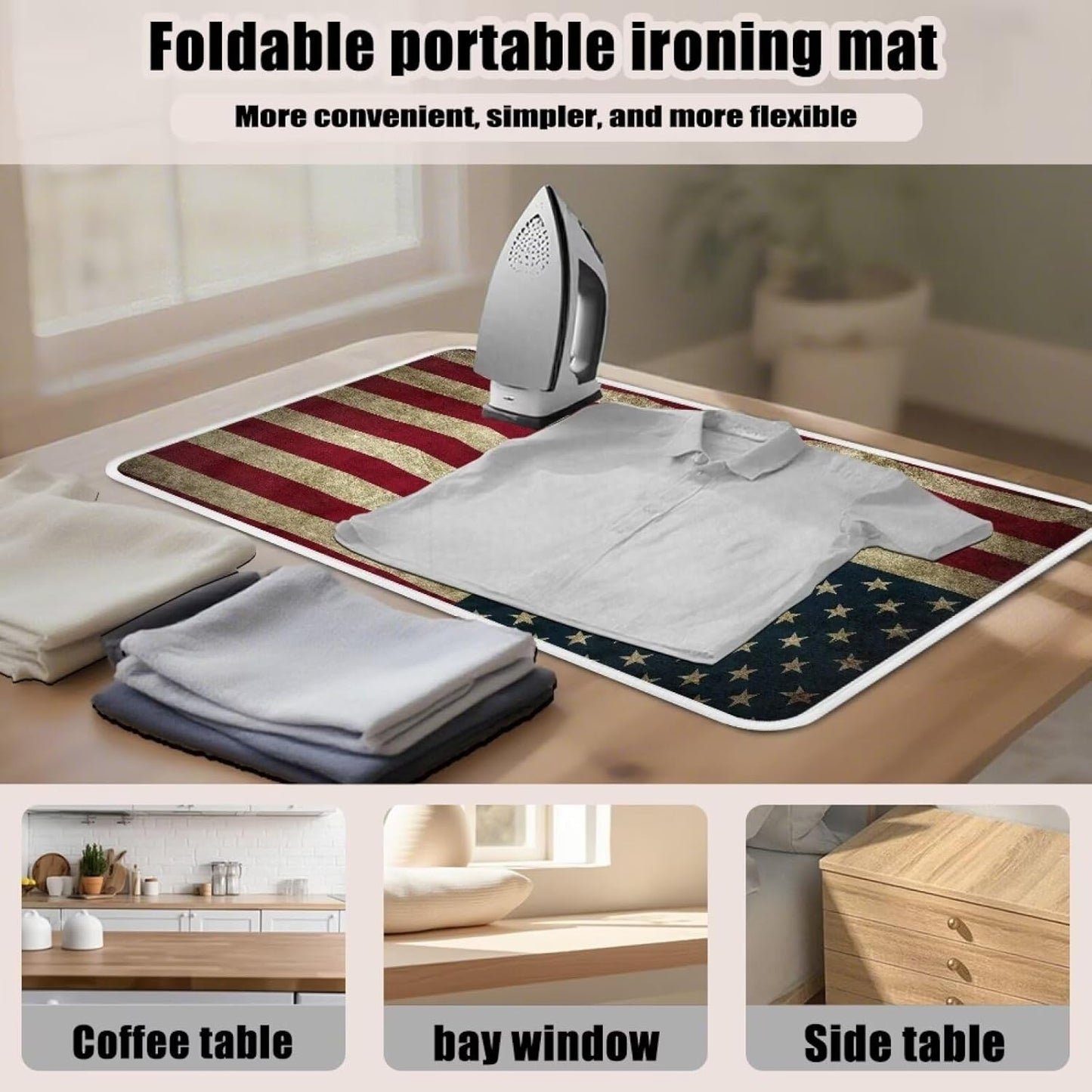 American Flag Ironing Mat Thickened Ironing Blanket Portable Heat Resistant Ironing Pad for