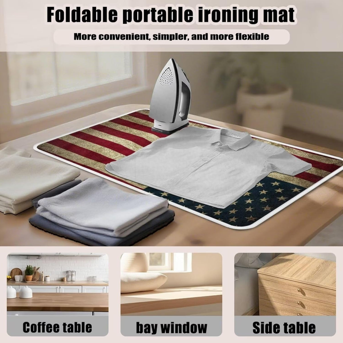 American Flag Ironing Mat Thickened Ironing Blanket Portable Heat Resistant Ironing Pad for