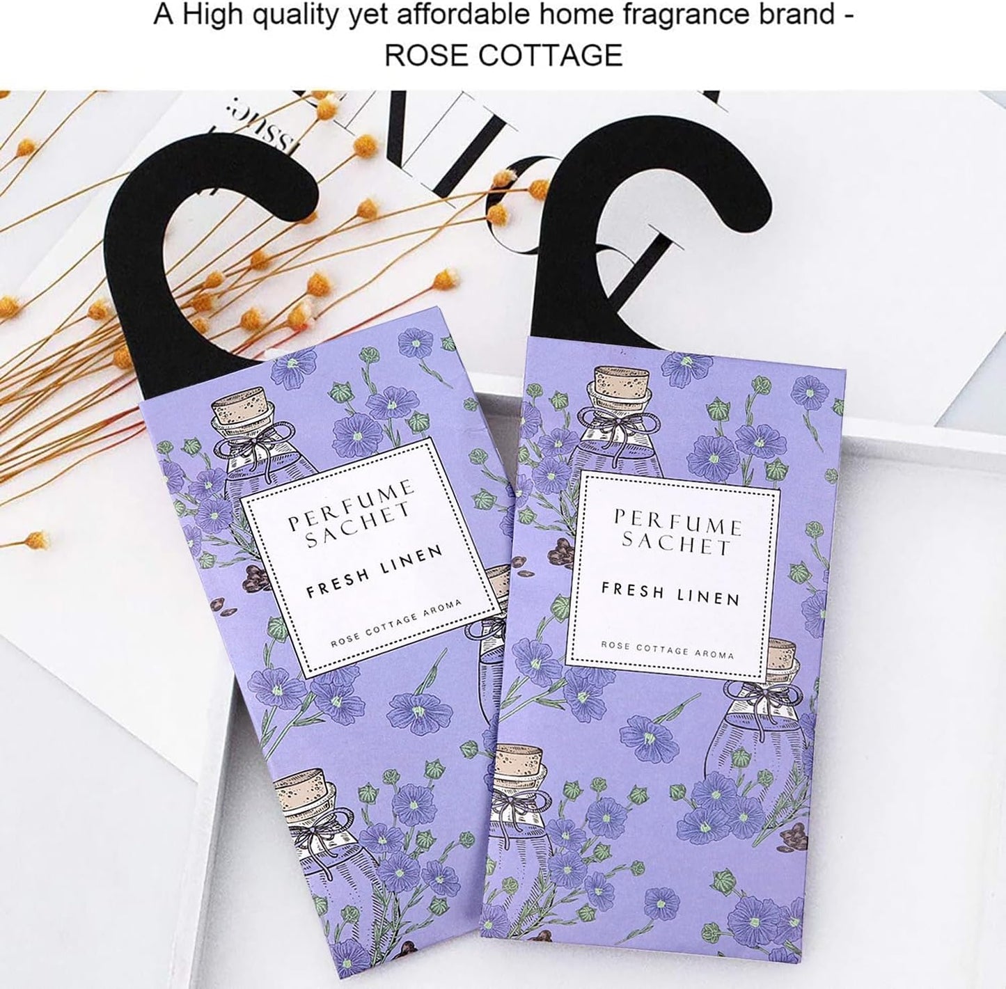 ROSE COTTAGE Large 12 Packs Fresh Linen Hanging Closet Deodorizer Air Freshener Long Lasting