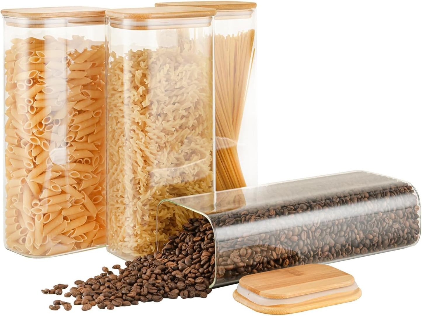 71oz Rectangle Airtight Glass Storage Containers with Bamboo Lids (Set of 4), Square Food Storage