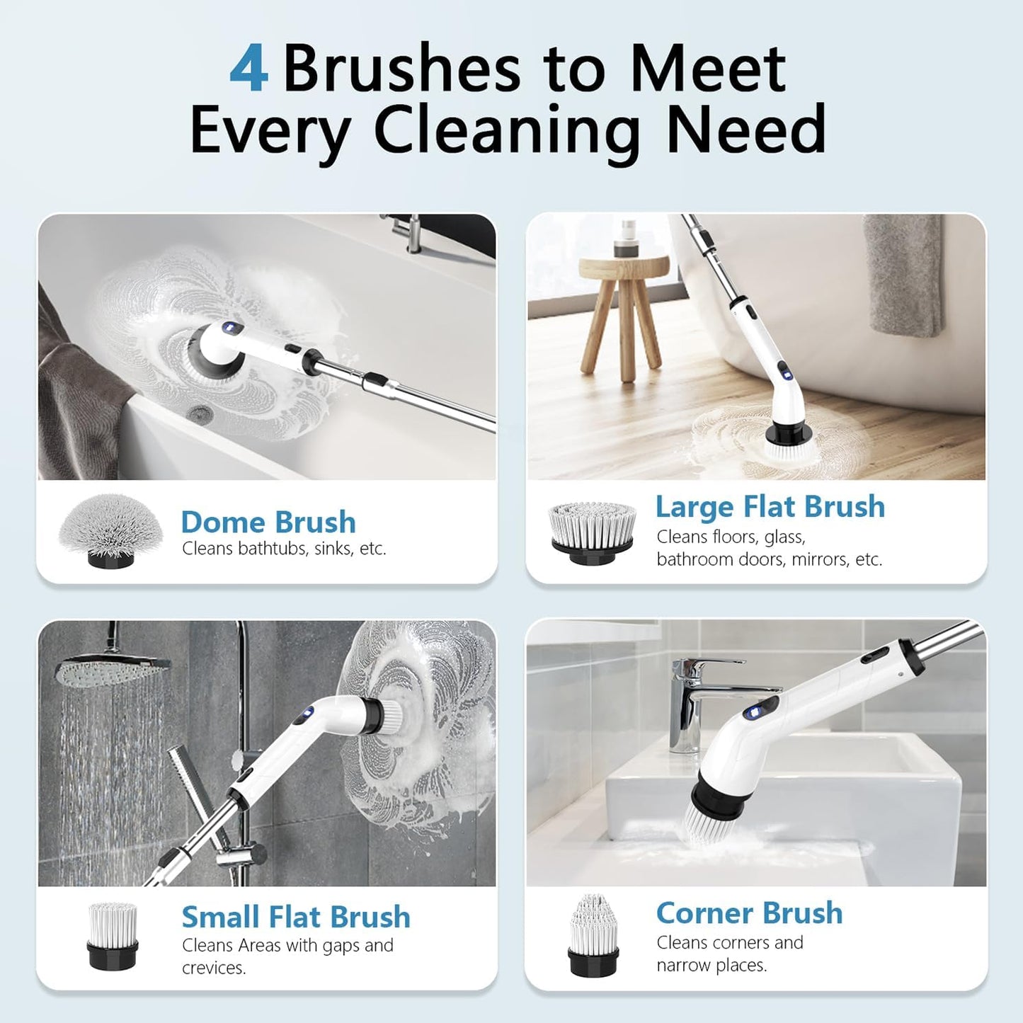 TUYU Electric Spin Scrubber, Full-Body IPX7 Waterproof Bathroom Scrubber with Power LCD Display