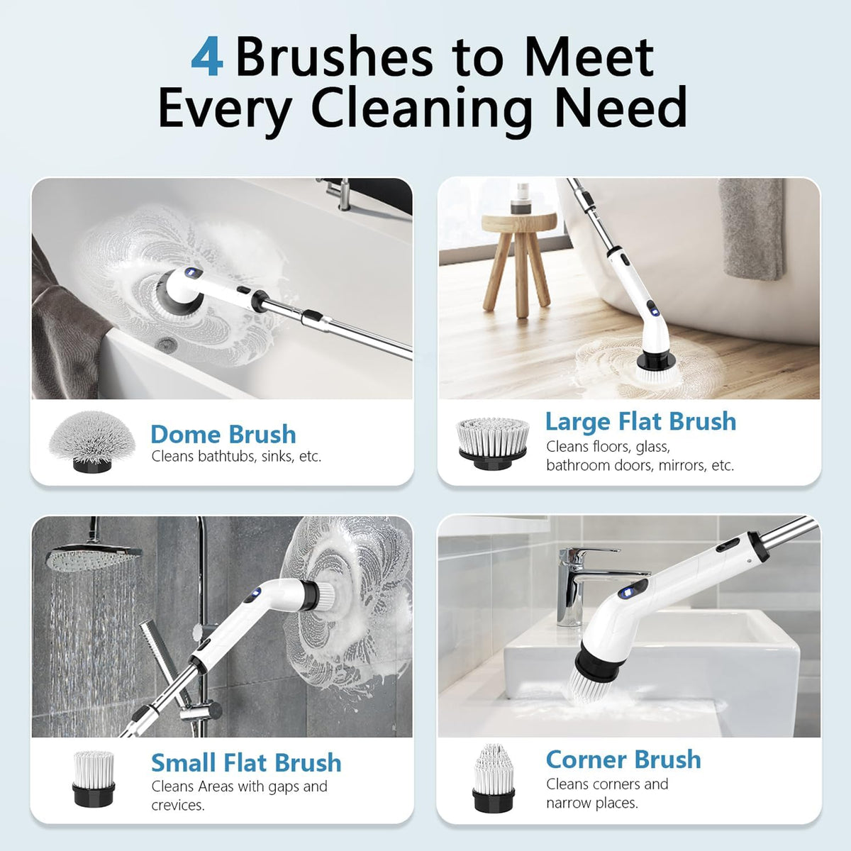 TUYU Electric Spin Scrubber, Full-Body IPX7 Waterproof Bathroom Scrubber with Power LCD Display