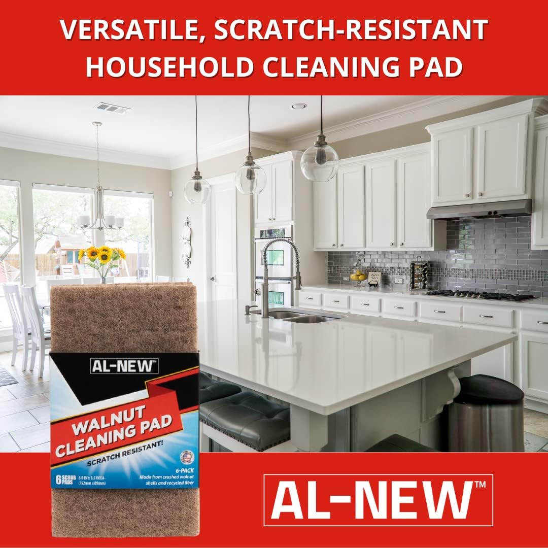 AL-NEW Walnut Cleaning Pads | Versatile, Scratch Resistant Household Cleaning & Scouring Pads for