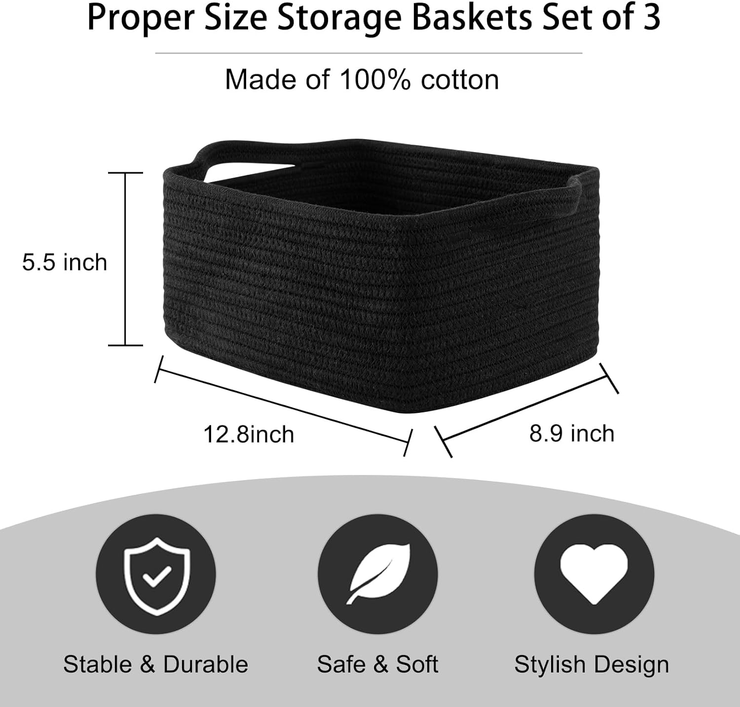 OIAHOMY Cotton Rope Woven Baskets for Storage, Nursery Rectangle Storage Basket with Handles for