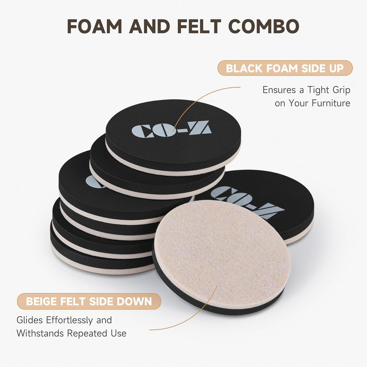 CO-Z 8pcs Felt Furniture Sliders for Hardwood Floors, 3 1/2 in Reusable Furniture Pads, Heavy