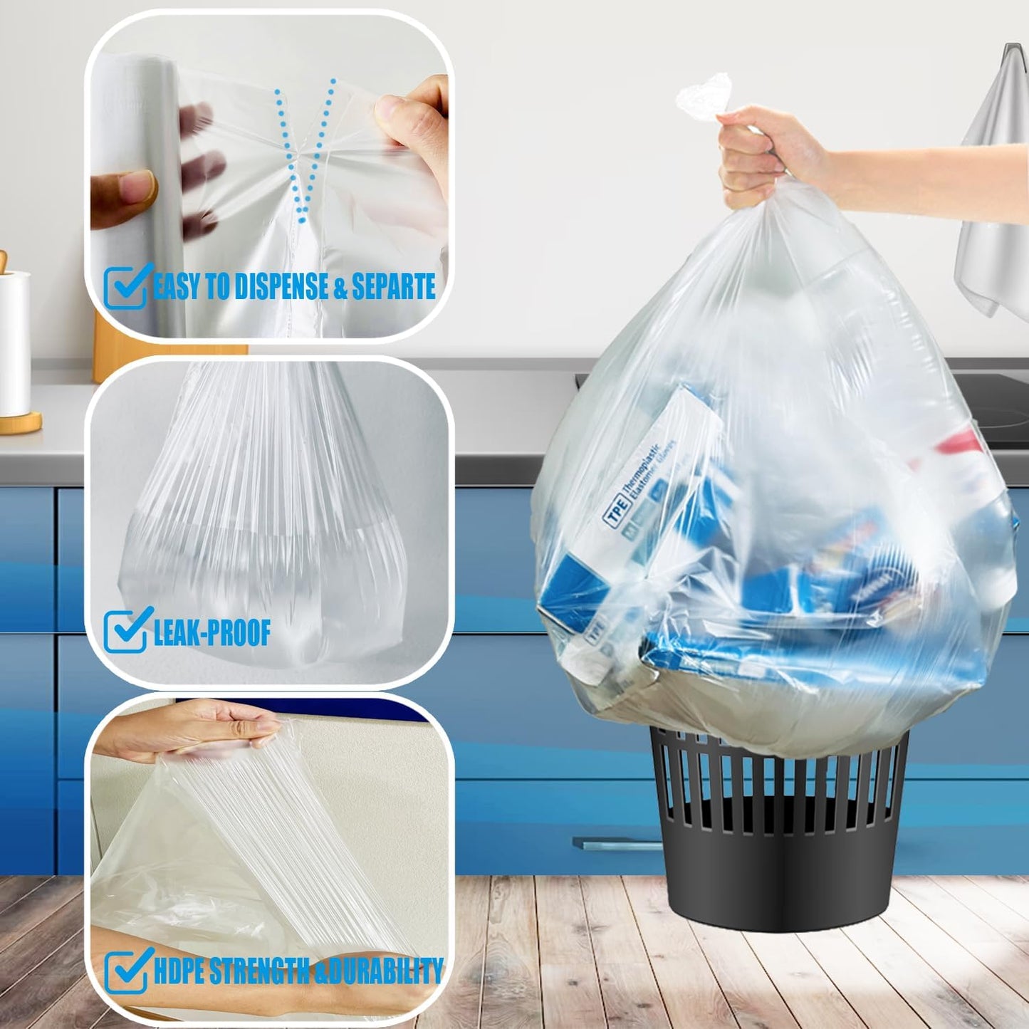 55-60 Gallon Trash Bags, 50 Count Bulk, Heavy Duty Clear Plastic Recycling Bags, Multi-purpose