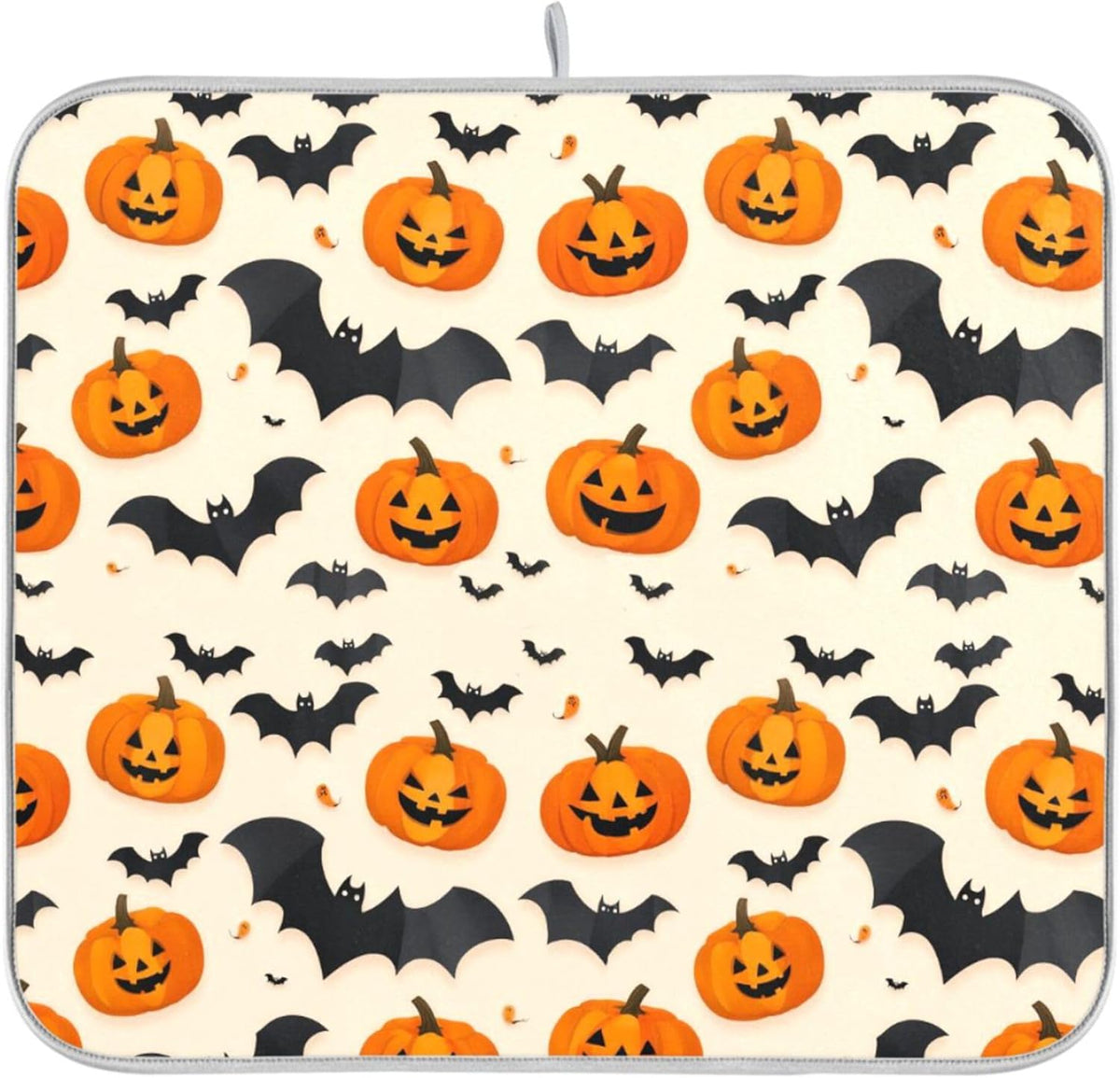 Halloween Black Bat Dish Drying Mat for Kitchen Countertop 16x18 Spooky Evil Pumpkin Lantern Small