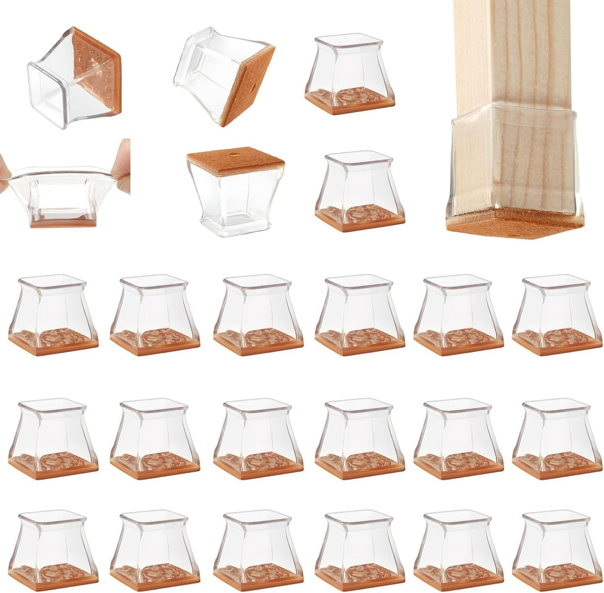 CHUNZEXI 32 Pack Square Chair Leg Floor Protectors for Hardwood Floors, Silicone Felt Covers Pads