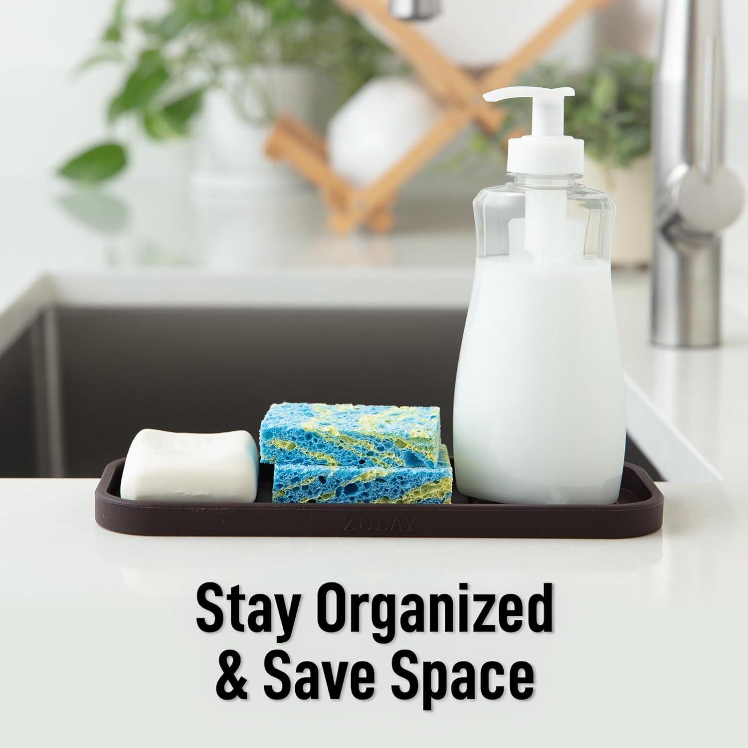 Zulay Kitchen (9x3.5 Silicone Sponge Holder for Kitchen Sink - Flexible Multipurpose Soap Tray